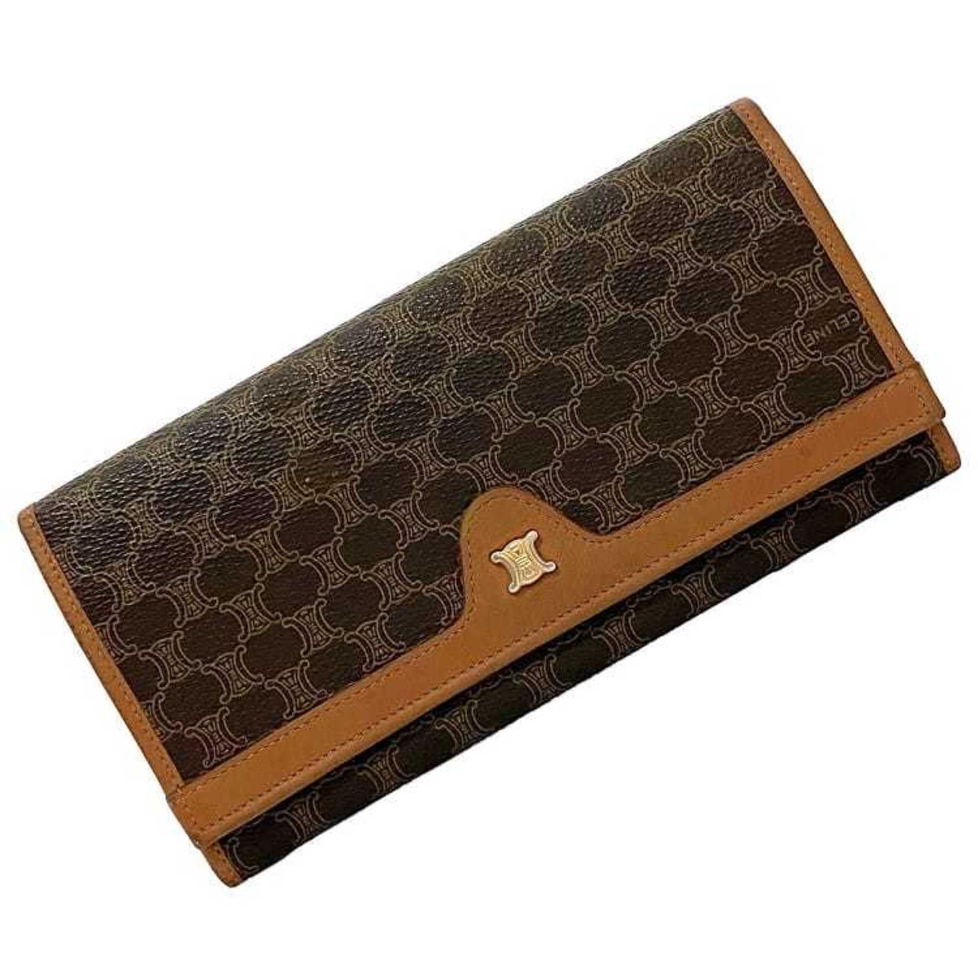 image of Celine Bifold Long Wallet Brown Camel Macadam Gamaguchi Pvc Leather Flap Ladies, Women's