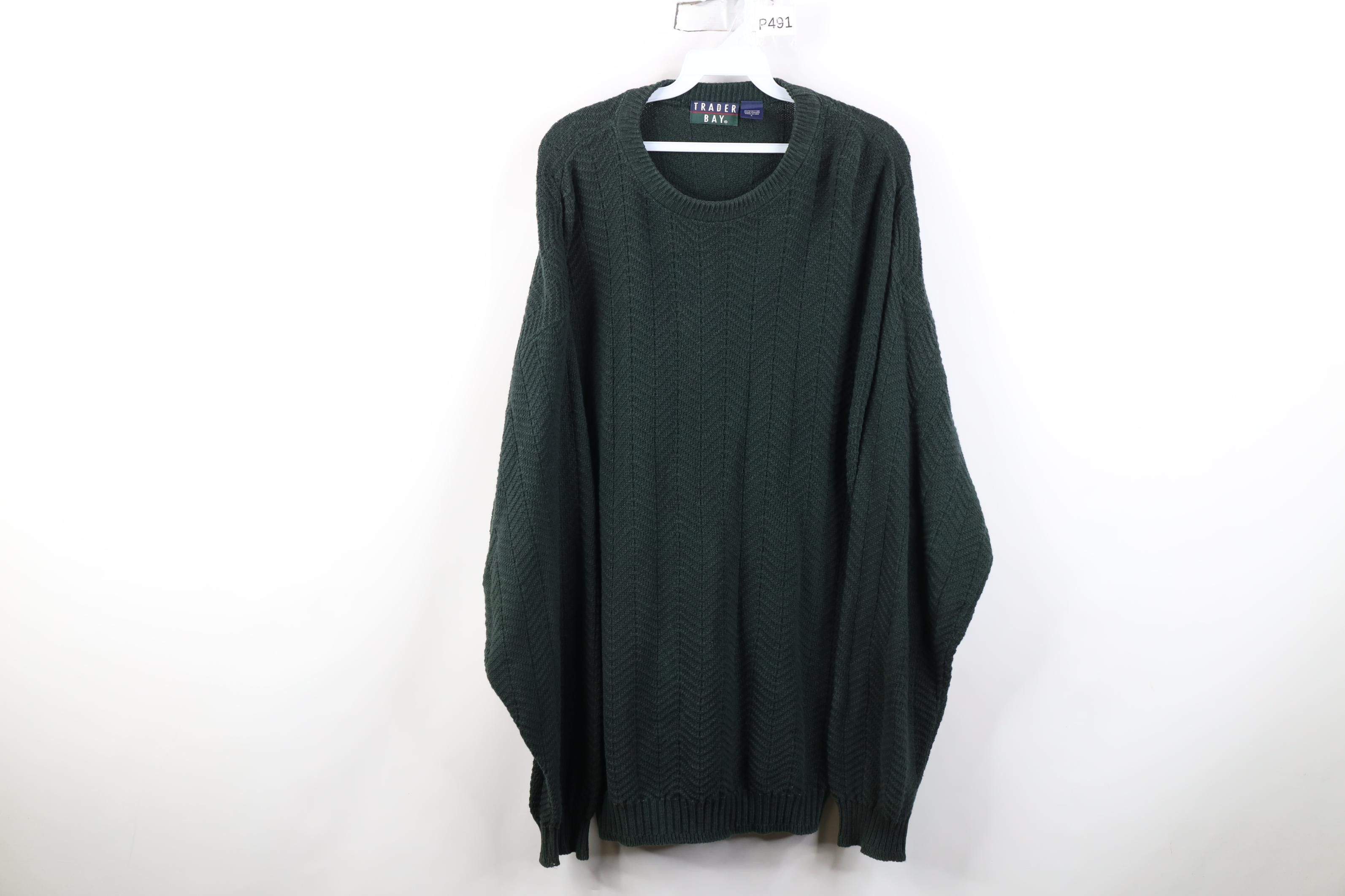 Vintage Vintage 90s Streetwear Cotton Knit Sweater Green USA Size US L / EU 52-54 / 3 - 1 Thumbnail