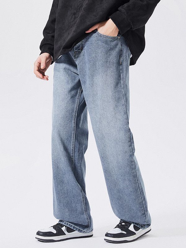 Japanese Brand Men's Blue American Washed Trendy Loose Straight Leg Jeans Size US 32 / EU 48 - 1 Thumbnail