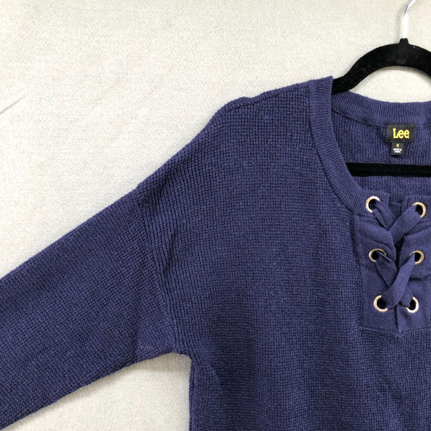 Lee Lee Sweater Womens M Blue Lace Up Front Crew Neck Knit Stretch Pullover Casual Modern (Proceed without extra punctuation) Size M / US 6-8 / IT 42-44 - 5 Thumbnail
