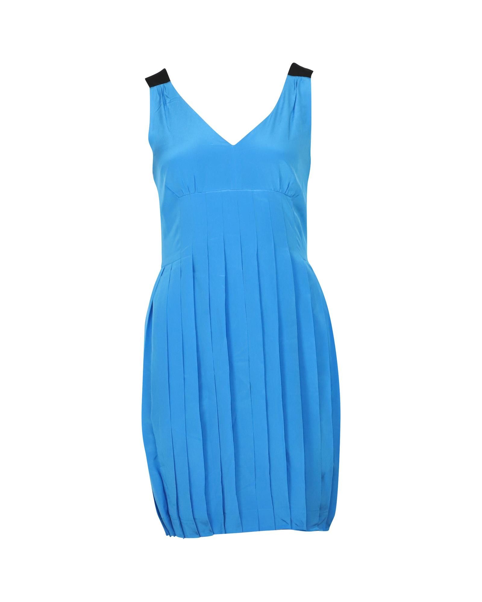 image of Marc Jacobs Blue Silk Pleated Sleeveless Dress With V-Neckline And A-Line Skirt, Women's (Size XS)