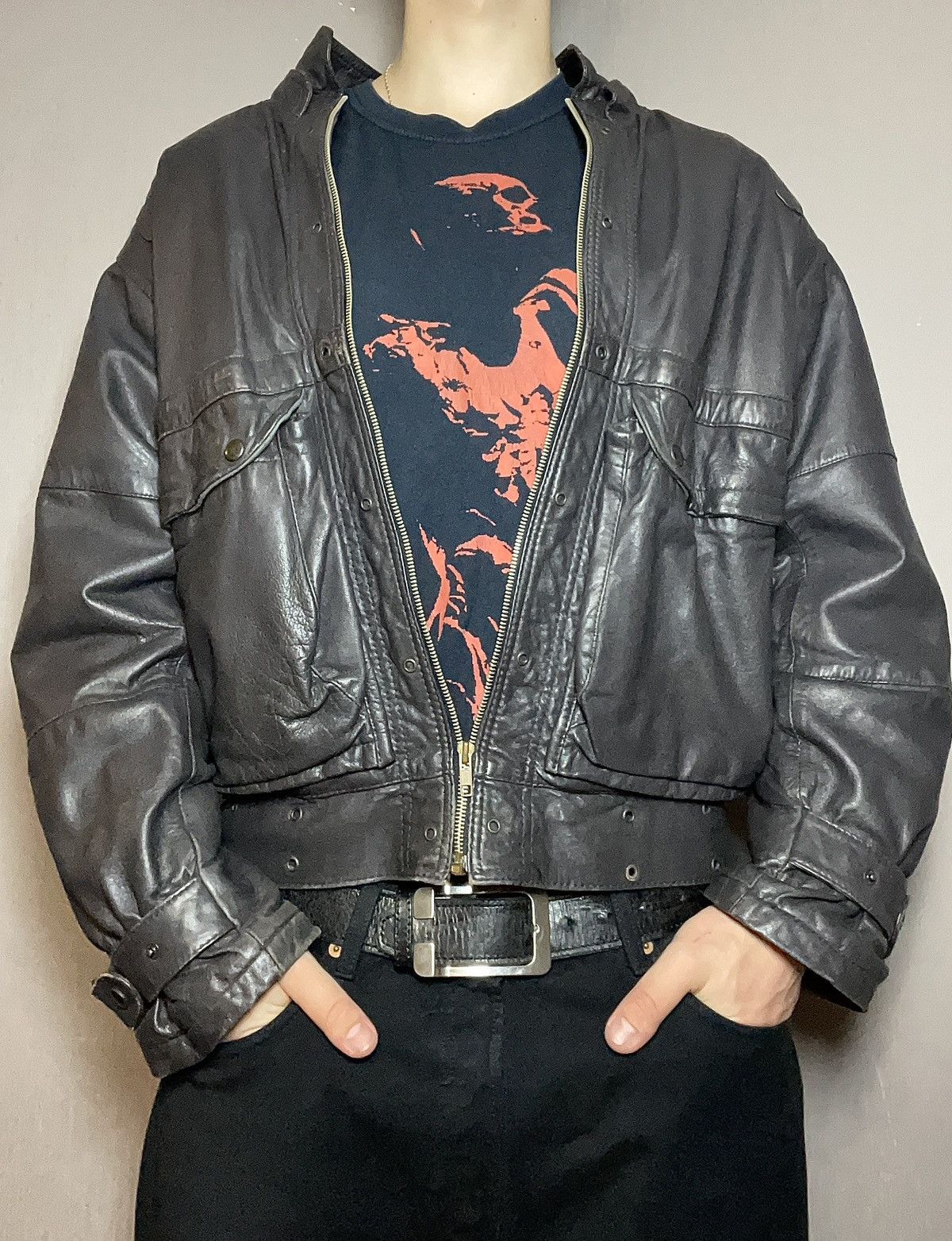 Genuine Leather Crazy Vintage Leather Bomber Jacket Biker Rick Owens Style Size US M / EU 48-50 / 2 - 3 Thumbnail