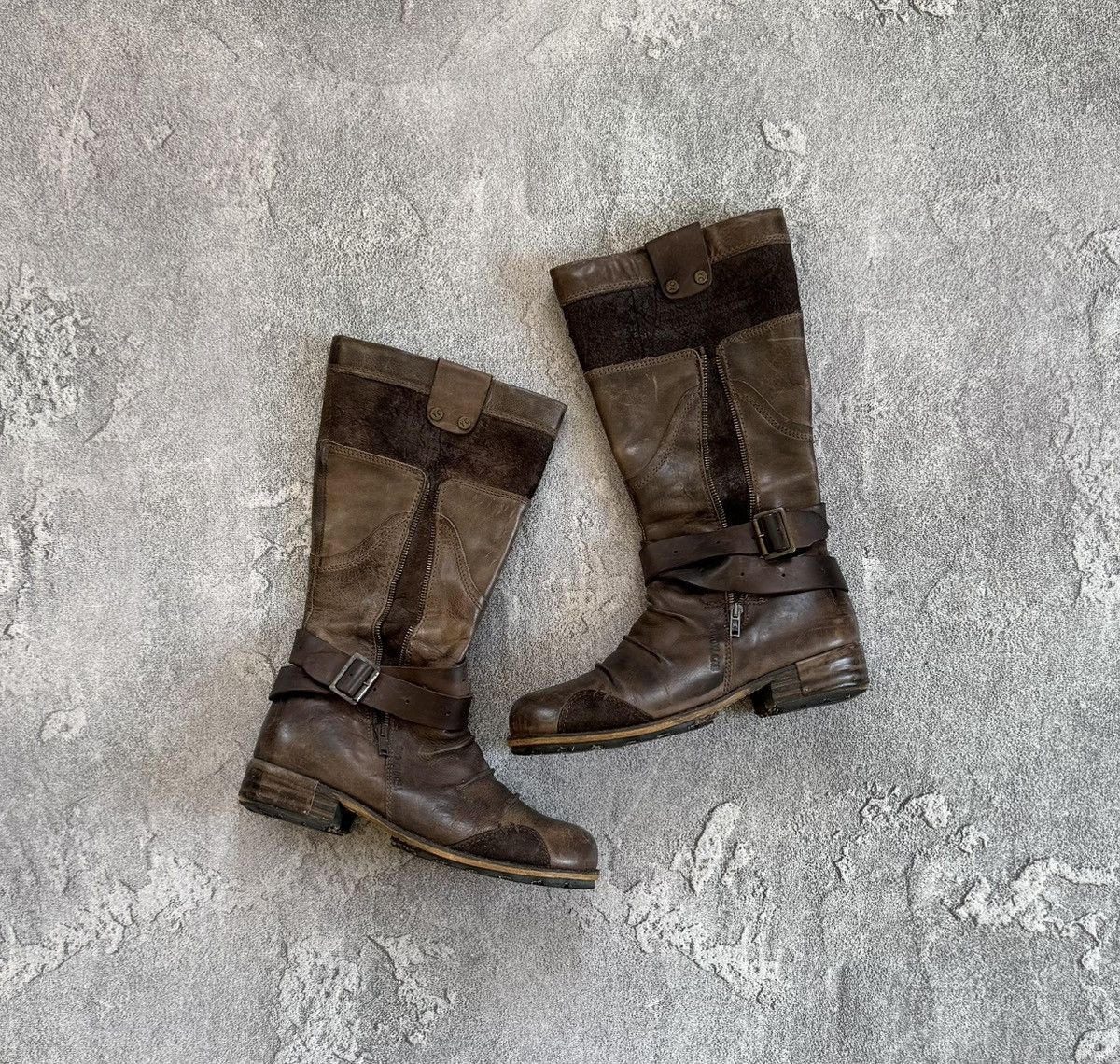 Designer × Vintage Yellow Cab 40size brown leather biker high shoes boots punk Size US 10 / IT 40 - 1 Thumbnail