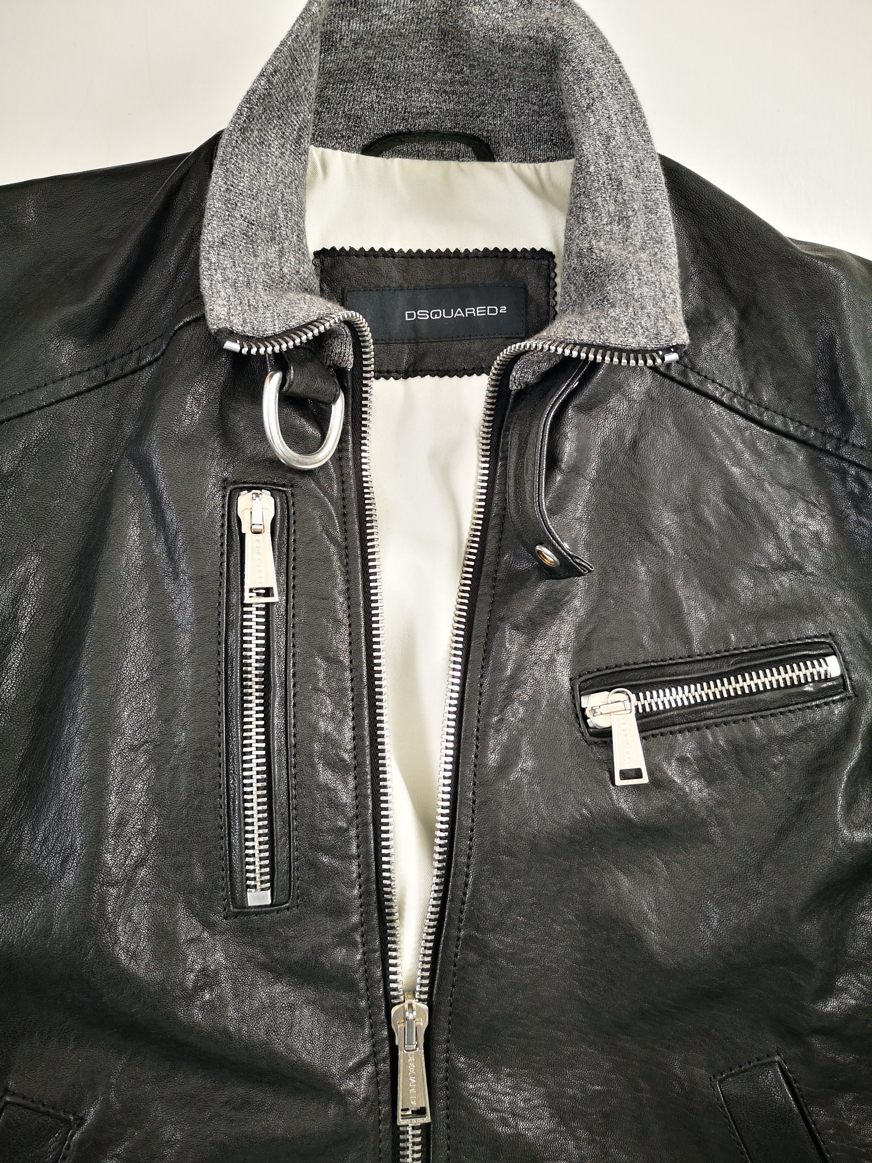 Dsquared2 DSQUARED2 BLACK BIKER LEATHER JACKET GREY SLEEVES SZ. M Size US M / EU 48-50 / 2 - 12 Thumbnail