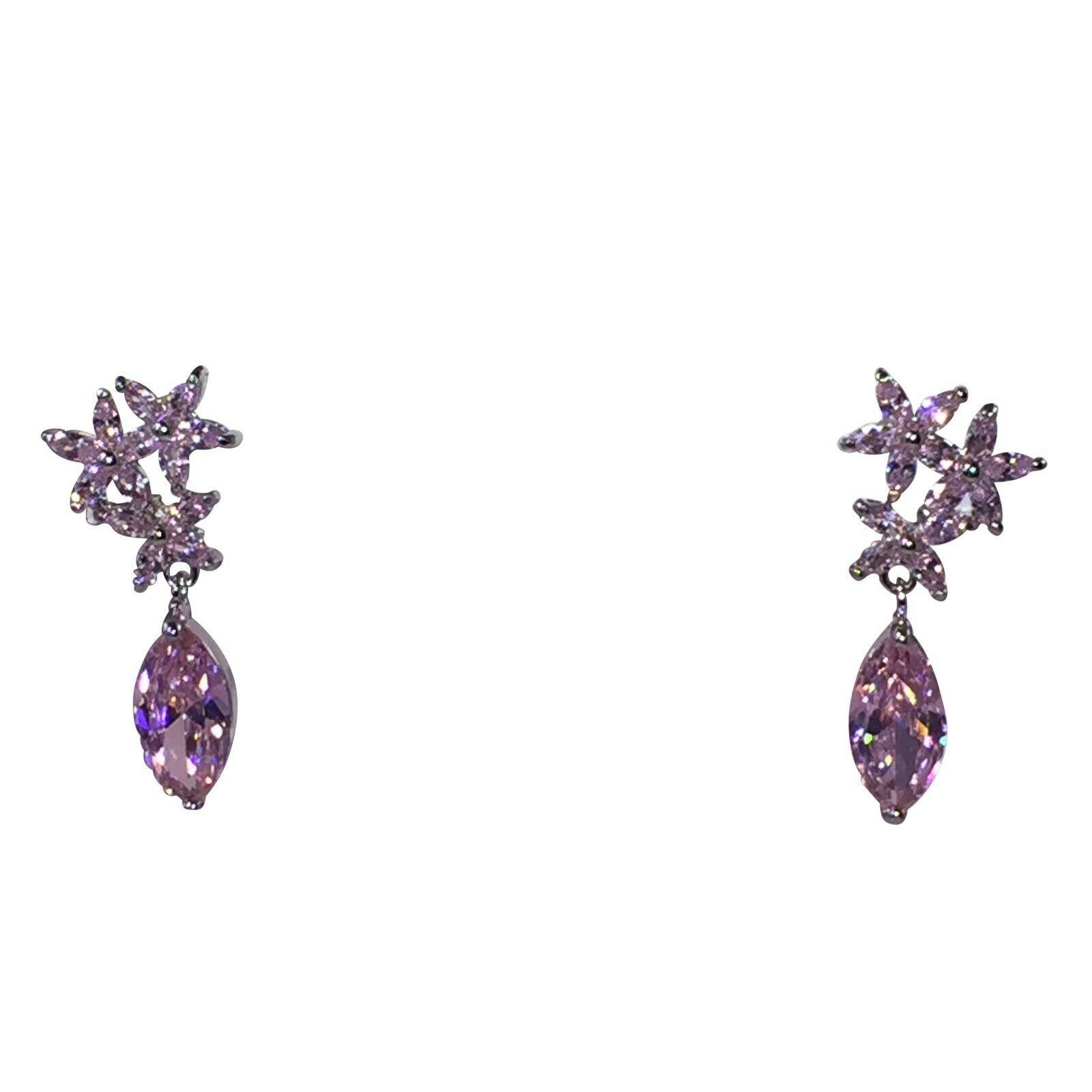 Designer Pink Faceted Crystal Earrings with White Chrome Plating Size ONE SIZE - 2 Thumbnail