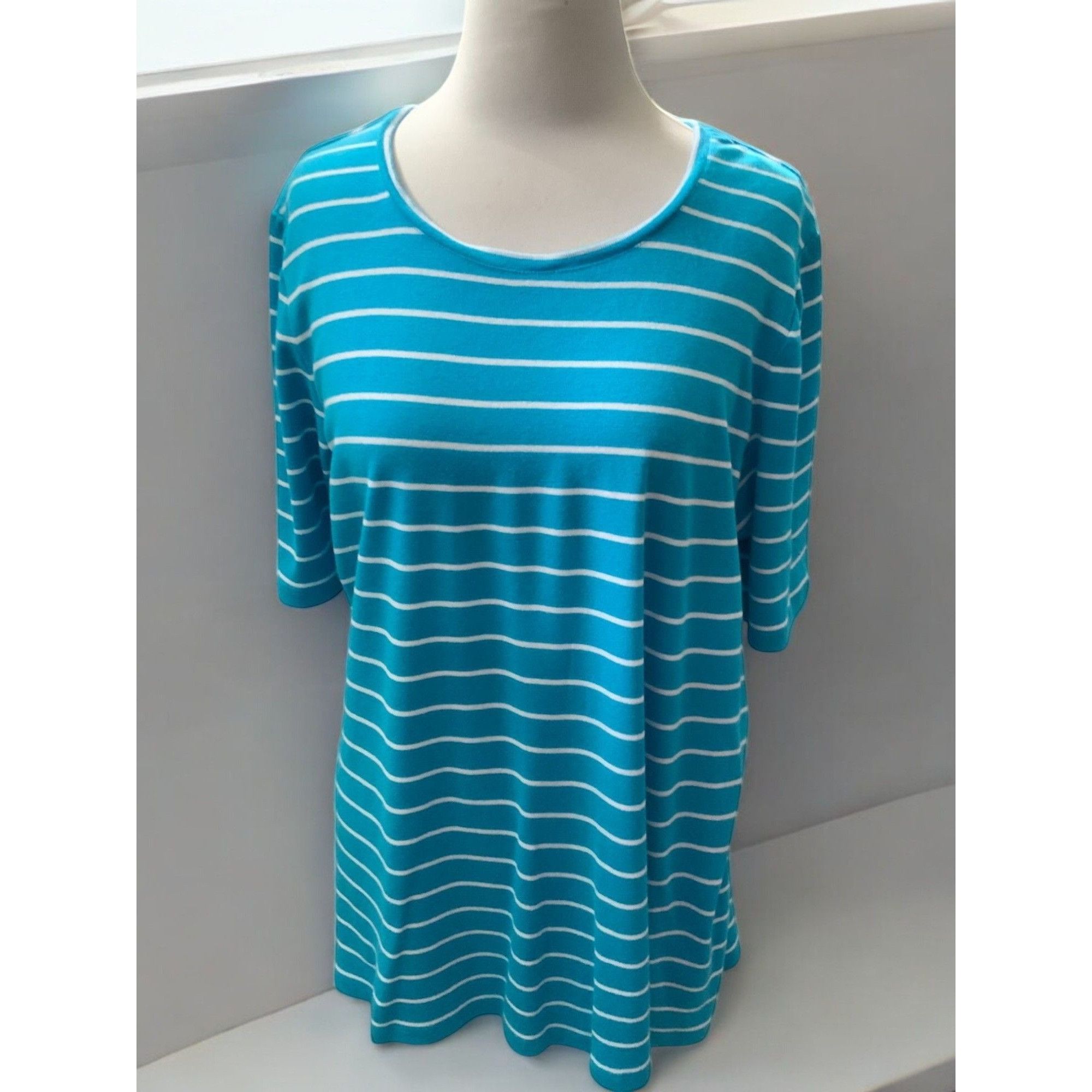 Chicos Chicos Relaxed Scoop Neck XL Short Elbow Sleeve Striped Tee Size XL / US 12-14 / IT 48-50 - 8 Thumbnail