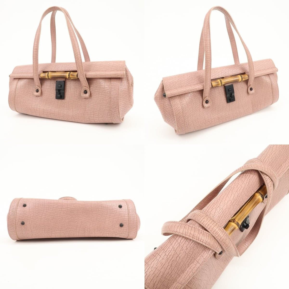 Gucci Gucci Bamboo Embossed Leather Shoulder Bag Pink Size ONE SIZE - 3 Thumbnail