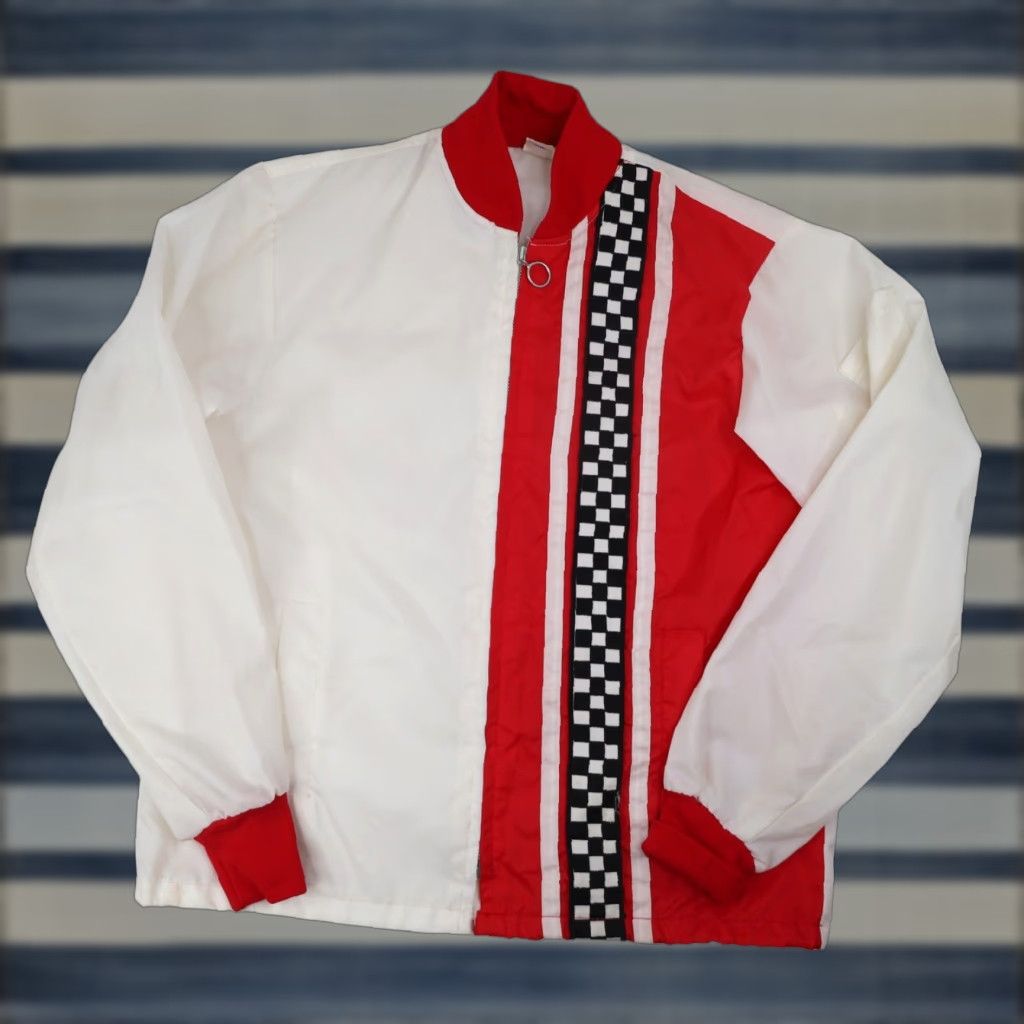 Greats VINTAGE Great Lakes Jacket Checkered Racing Windbreaker Nylon White L Men Regular Size Jacket Size US L / EU 52-54 / 3 - 1 Thumbnail