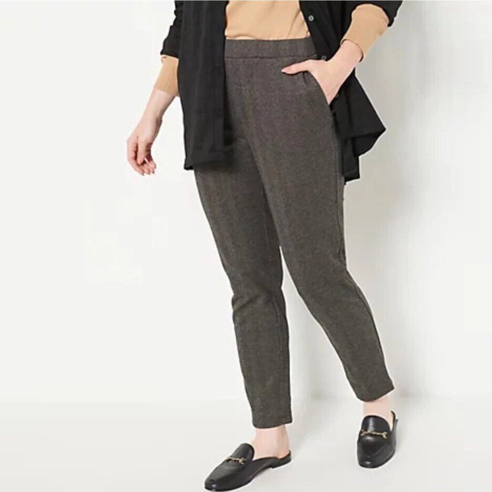 Other New Susan Graver Jacquard Knit Ankle Brown Herringbone Pant Size 42" / US 20 - 1 Thumbnail