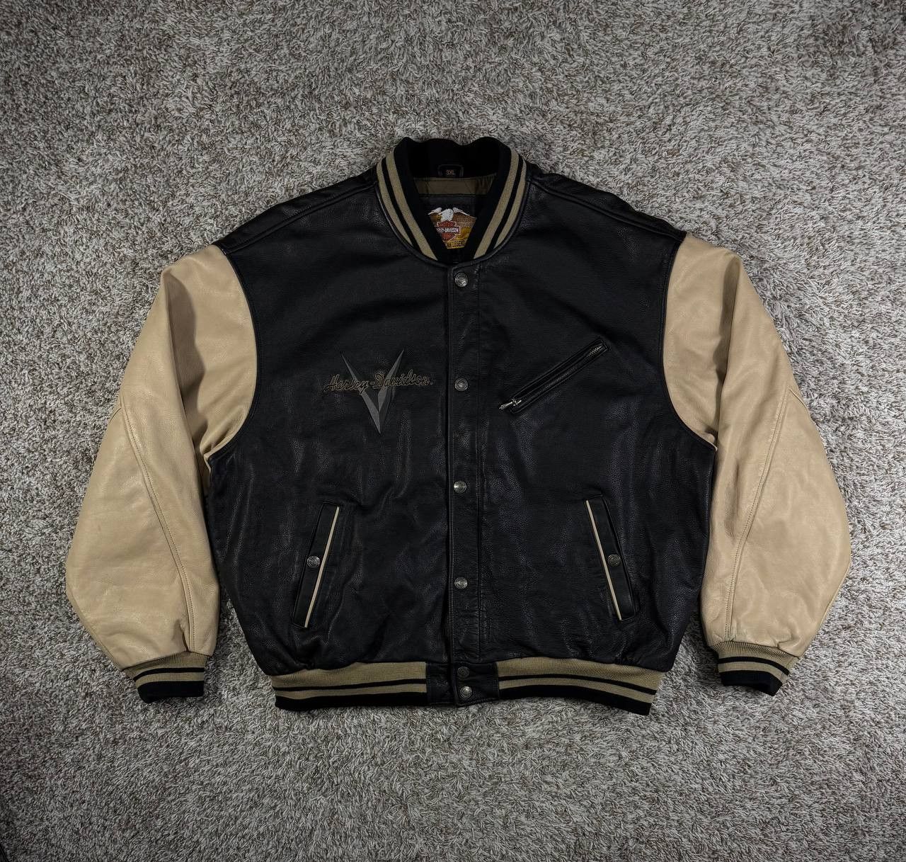 Harley Davidson VTG 90s Harley Davidson Heavy Letterman Bomber Jacket Size US XXL / EU 58 / 5 - 1 Thumbnail