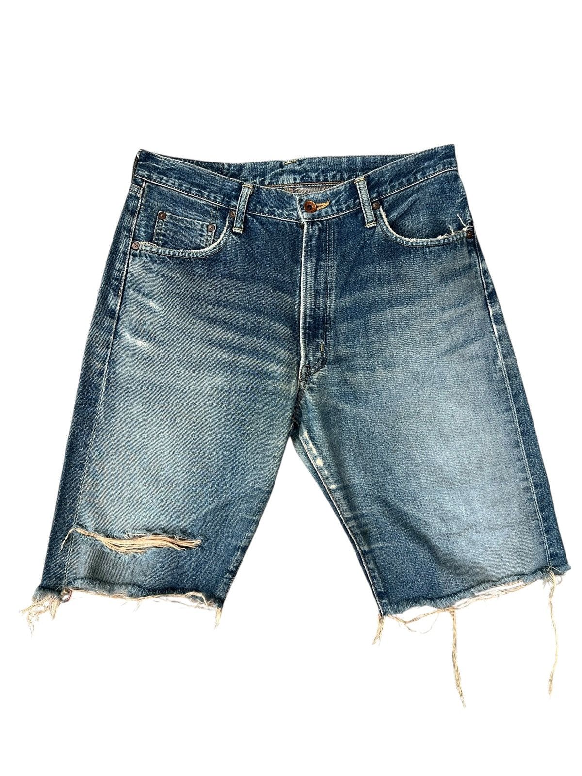 Edwin Edwin 505 Selvedge Mudwash Distressed Short Denim Jeans Size US 33 - 1 Thumbnail