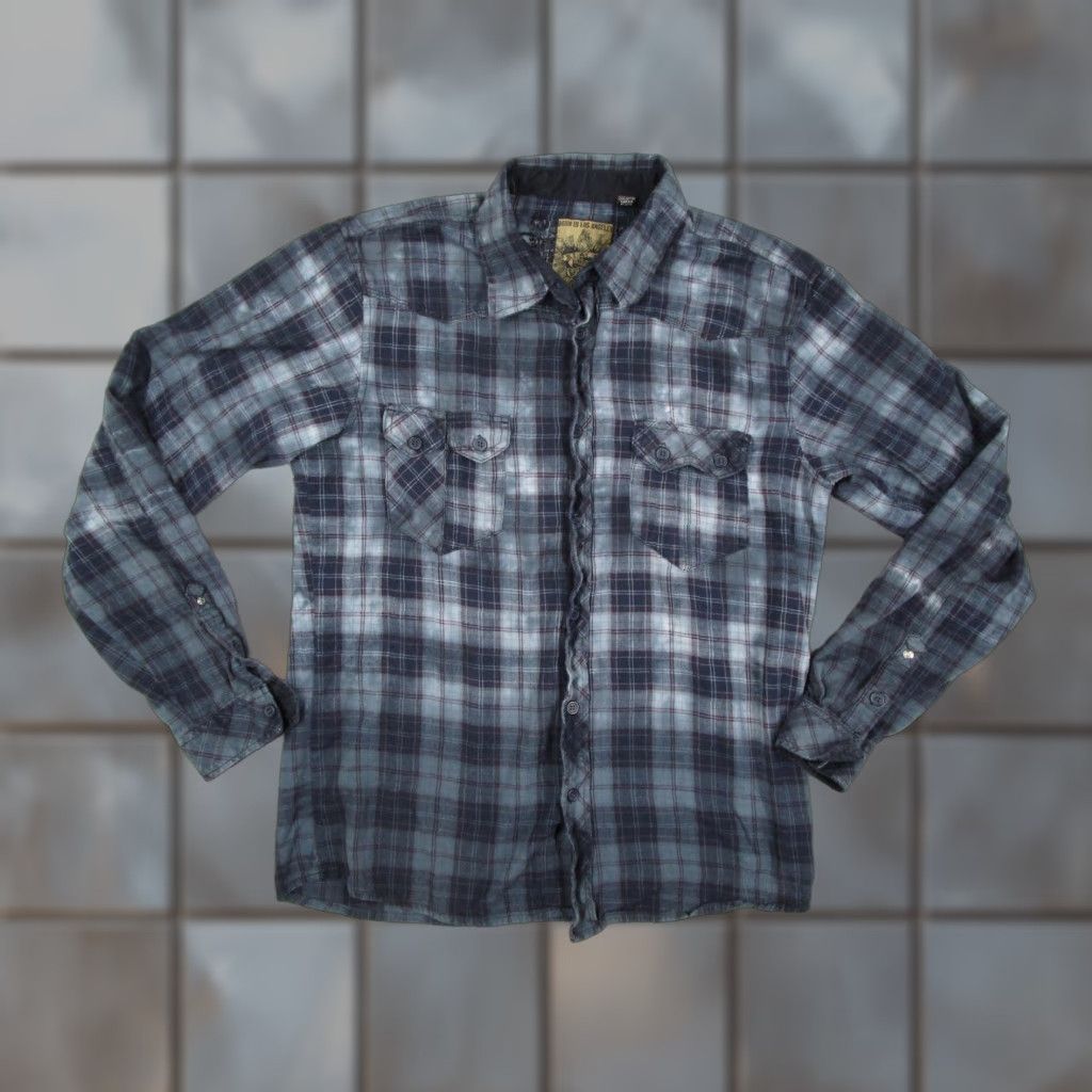 Vintage VINTAGE Black Hearts Brigade Shirt Mens Large Blue Plaid Long Sleeve Button Up Biker Rock Size US L / EU 52-54 / 3 - 1 Thumbnail