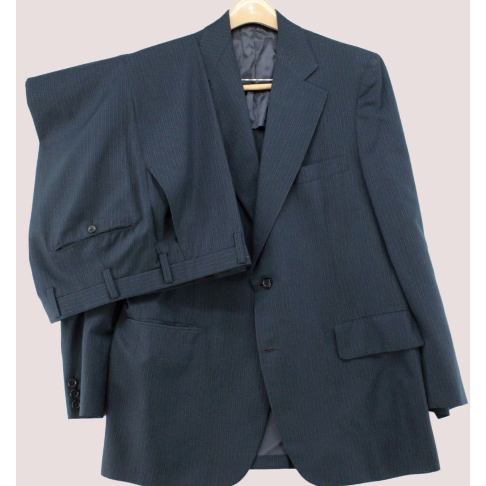 Vintage VINTAGE Hickey Freeman 2 Piece Suit Mens 42L Blue Pinstriped Single Breasted Luxury Union Made Size 42R - 1 Thumbnail