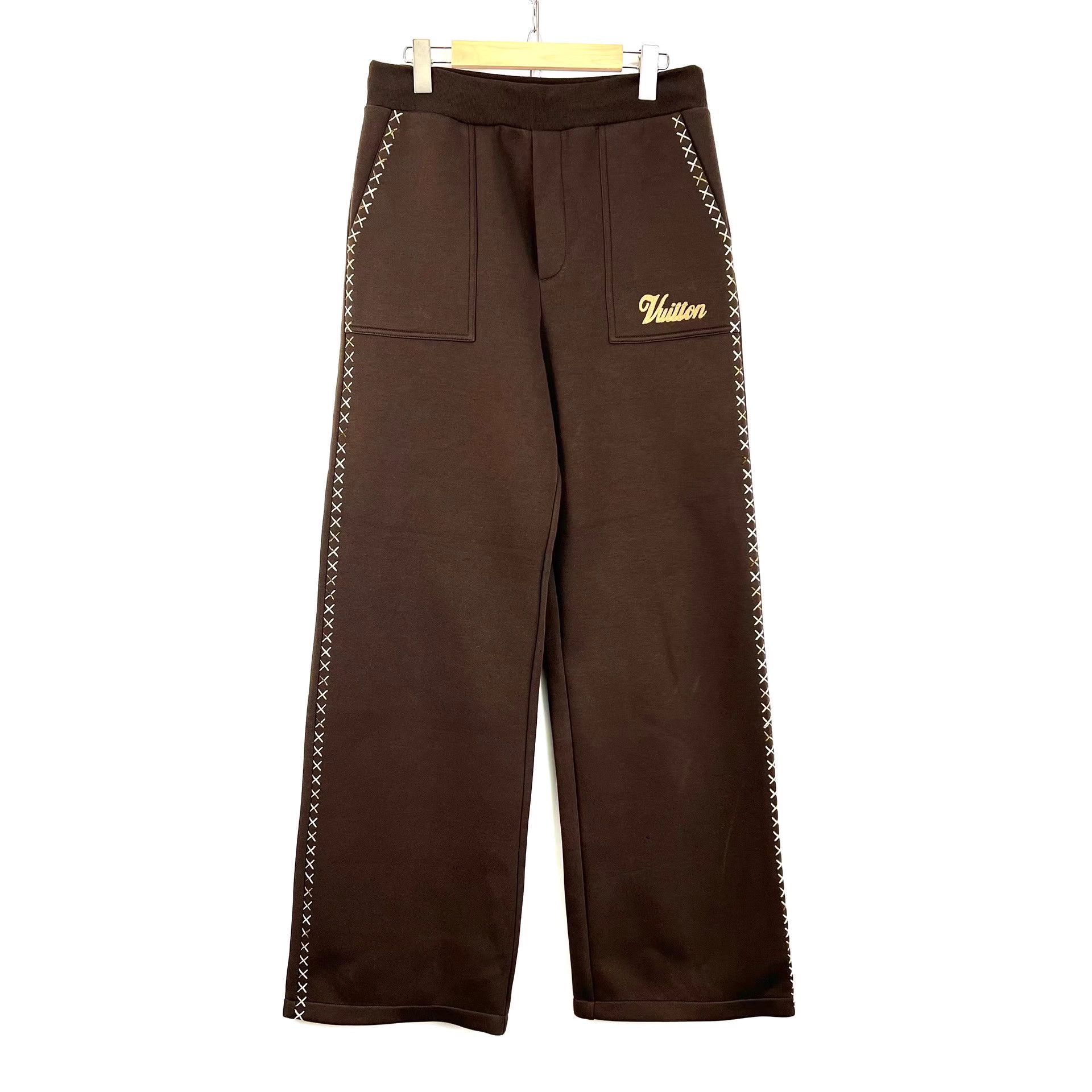 Louis Vuitton LV x Tyler Drawstring Embroidered Brown Trousers K12 Size US 33 - 1 Thumbnail