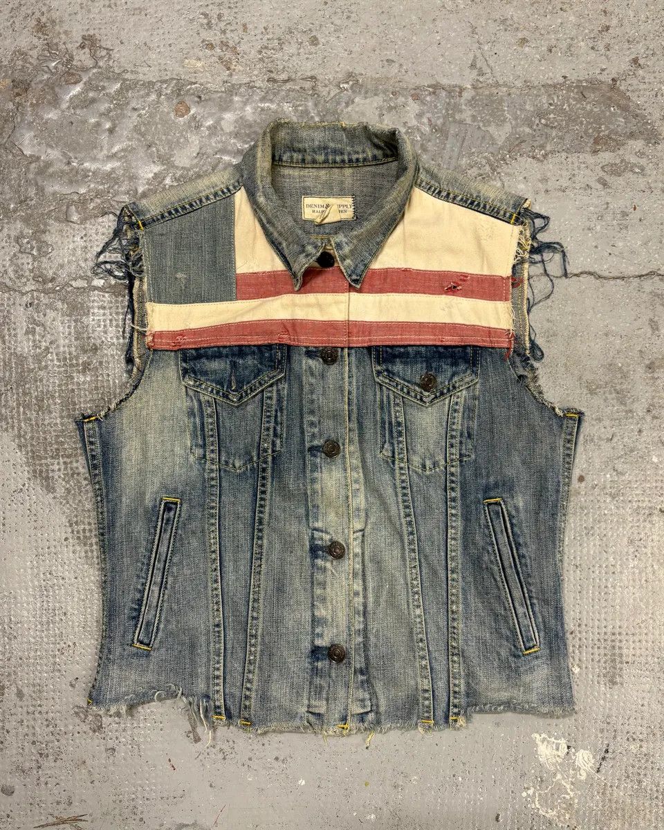Polo Ralph Lauren 2000s Ralph Lauren USA Flag Blue Denim Vest Jacket Size S / US 4 / IT 40 - 1 Thumbnail