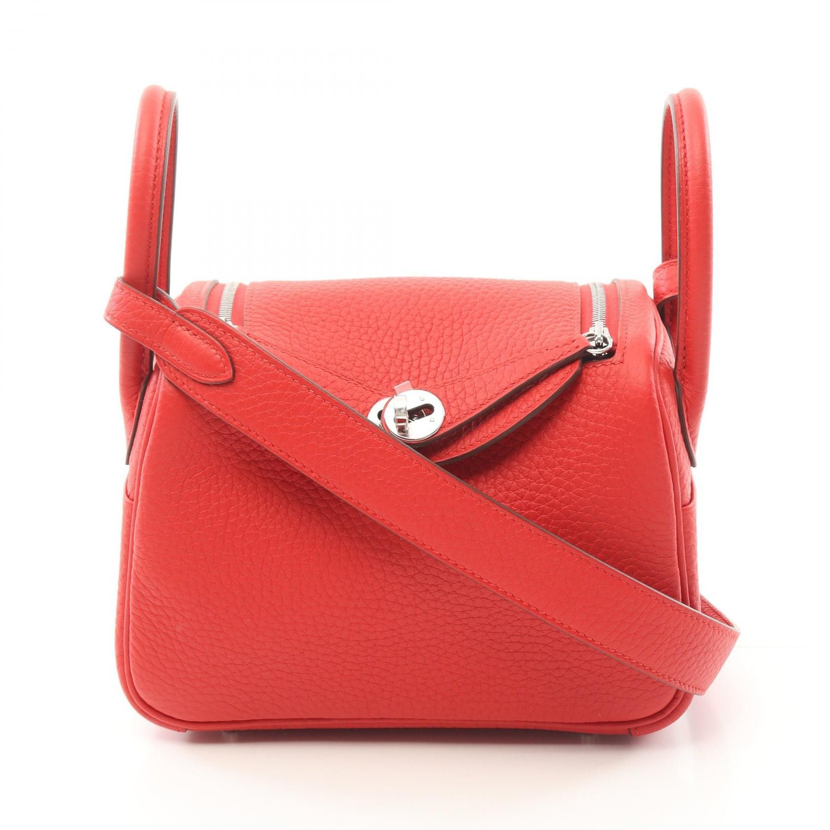 Hermes Hermes Lindy Mini Taurillon Clemence Shoulder Bag Leather Shoulder Bag in Red, Women's