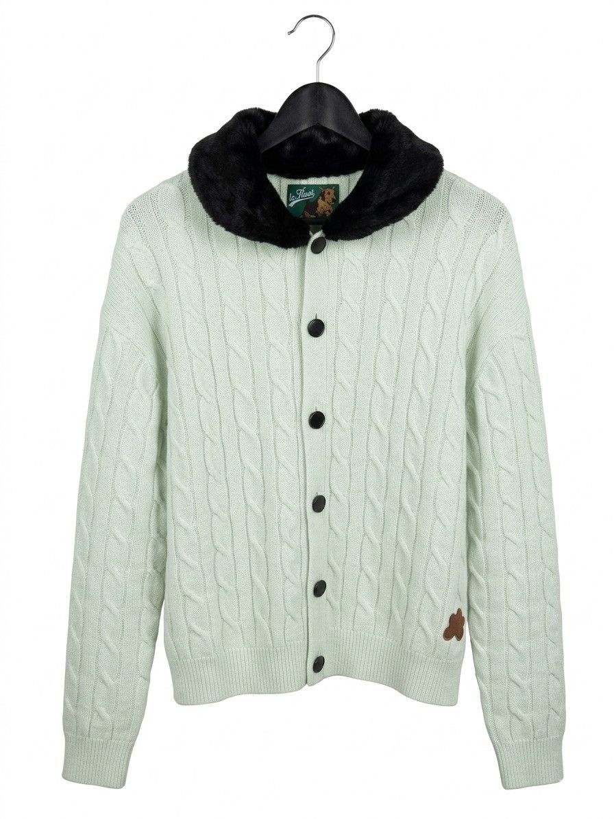 Golf le Fleur GOLF le FLEUR Faux Fur Collar Cable Knit Cardigan - Mint Size US S / EU 44-46 / 1 - 1 Thumbnail