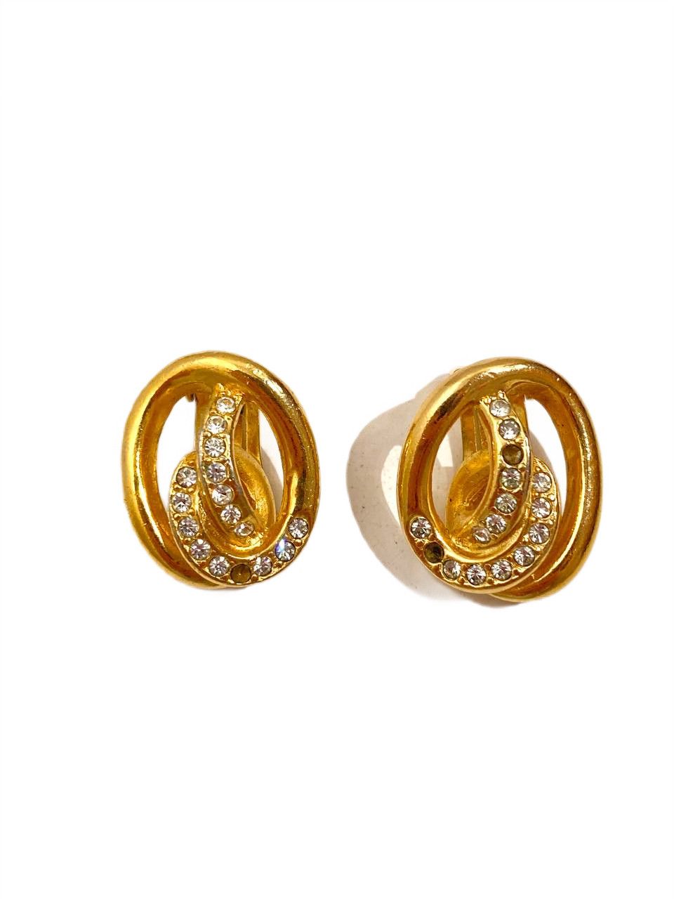 Dior Dior CD Vintage Gold Crystals Earrings Ear Clips Size ONE SIZE - 2 Thumbnail
