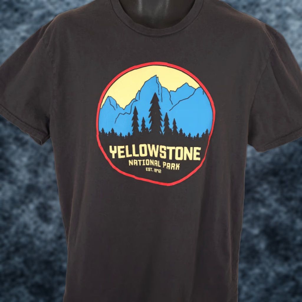 Yellowstone National Park T Shirt Mens Size Large Gray Nature Tee Made In USA