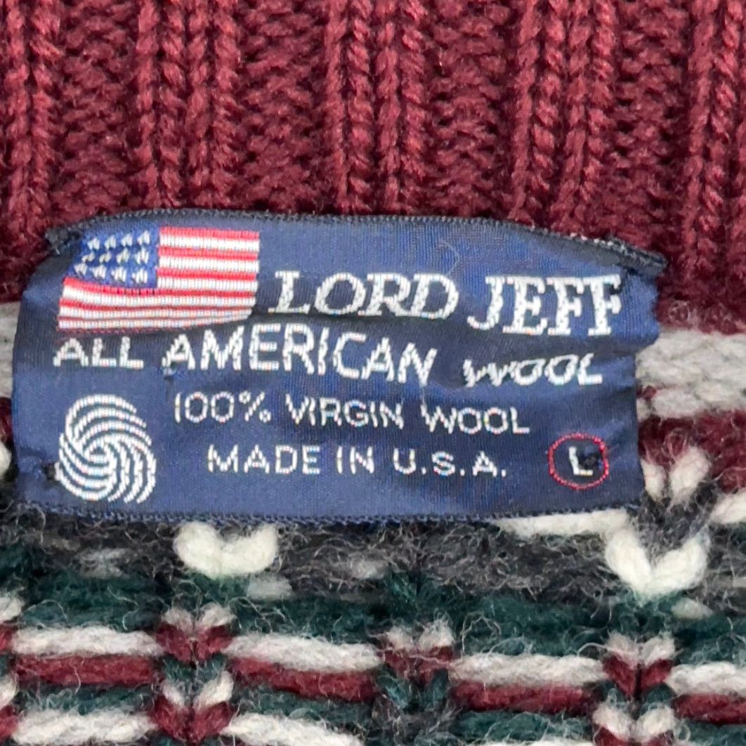 Vintage VINTAGE Lord Jeff Sweater Adult MEDIUM Red Gray Wool Fair Isle Chunky USA 80s Size US M / EU 48-50 / 2 - 4 Thumbnail