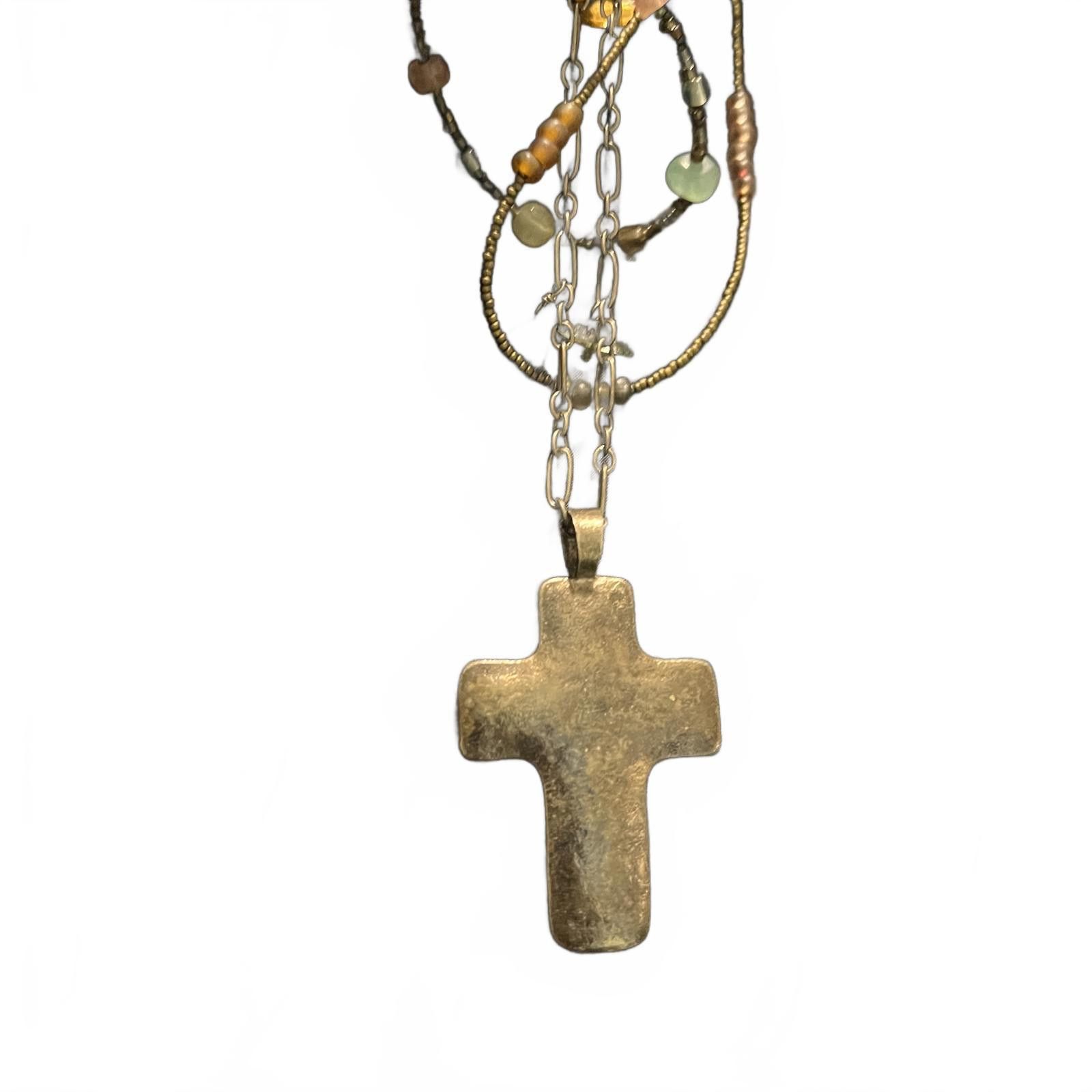 The Unbranded Brand Multi-Strand Beaded Necklace with Large Cross Pendant Size ONE SIZE - 1 Thumbnail