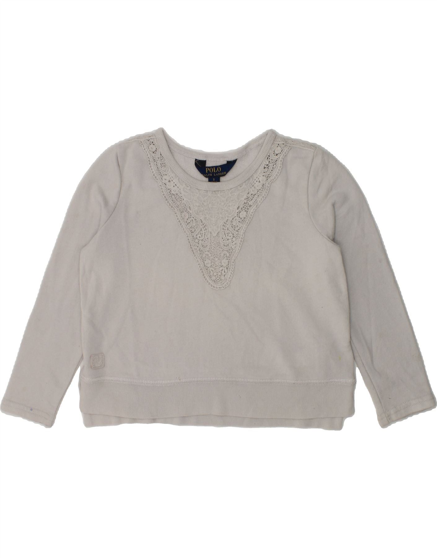 Polo Ralph Lauren Girls Sweatshirt Jumper 4-5 Years Off White Cotton Size XS / US 0-2 / IT 36-38 - 1 Thumbnail