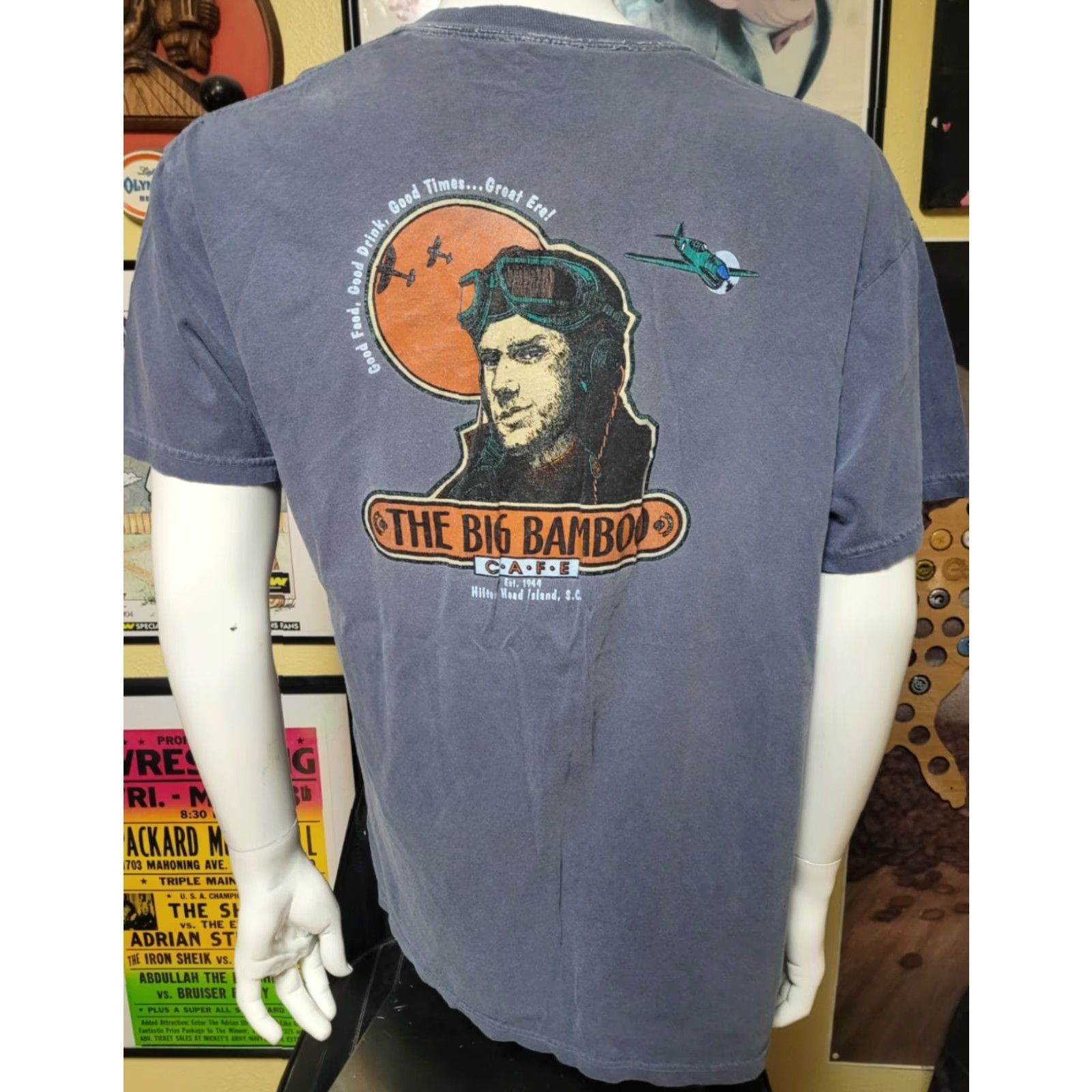Vintage VINTAGE The Big Bamboo Cafe Hilton Head Island SC Mens Large Retro Bar Restaurant T-Shirt Blue 2XL Cotton Short Sleeve Size US XXL / EU 58 / 5 - 3 Thumbnail