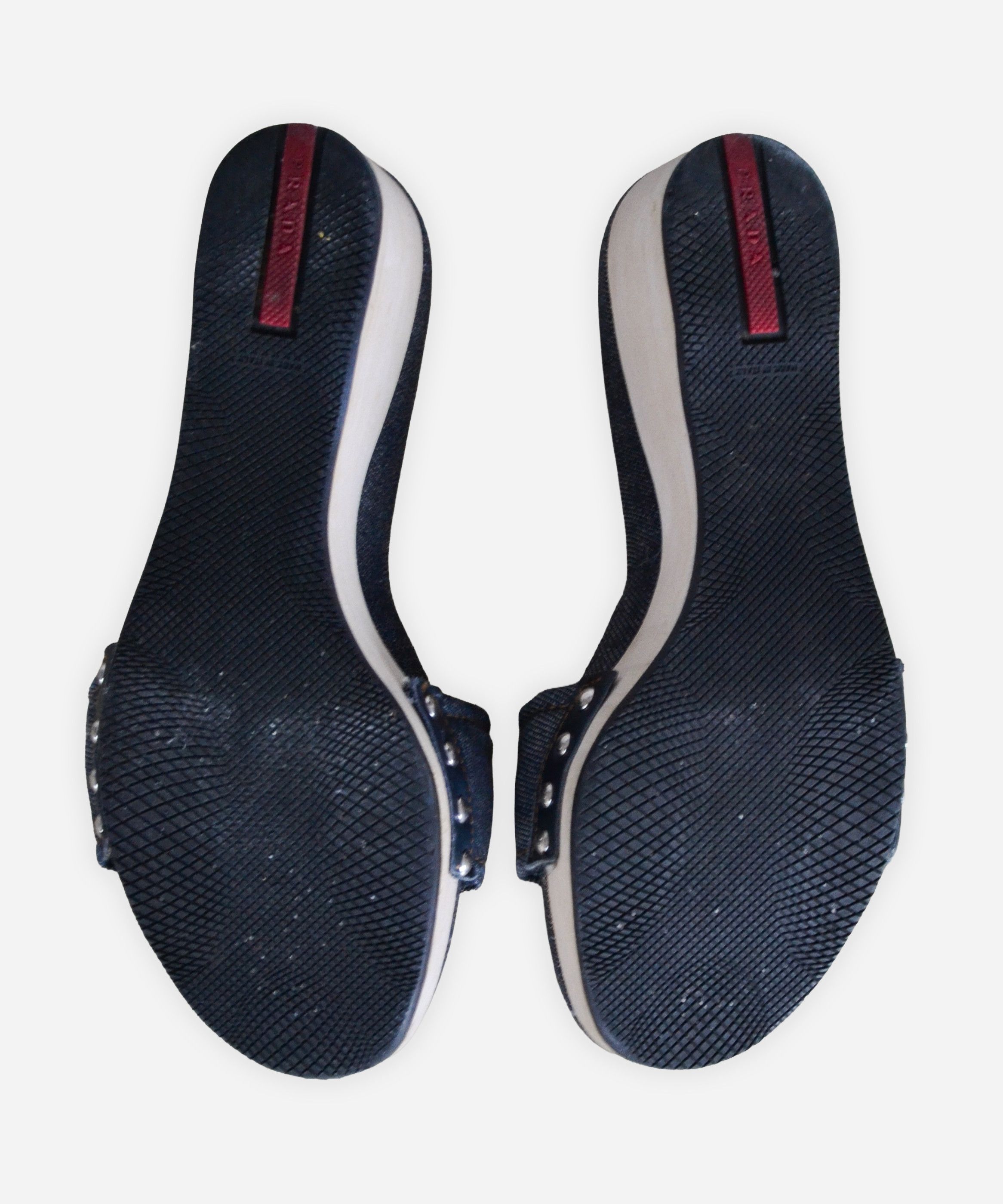 Prada PRADA Slides Slippers Wedge Sandals Blue Logo Denim 90s Size US 6 / IT 36 - 5 Thumbnail