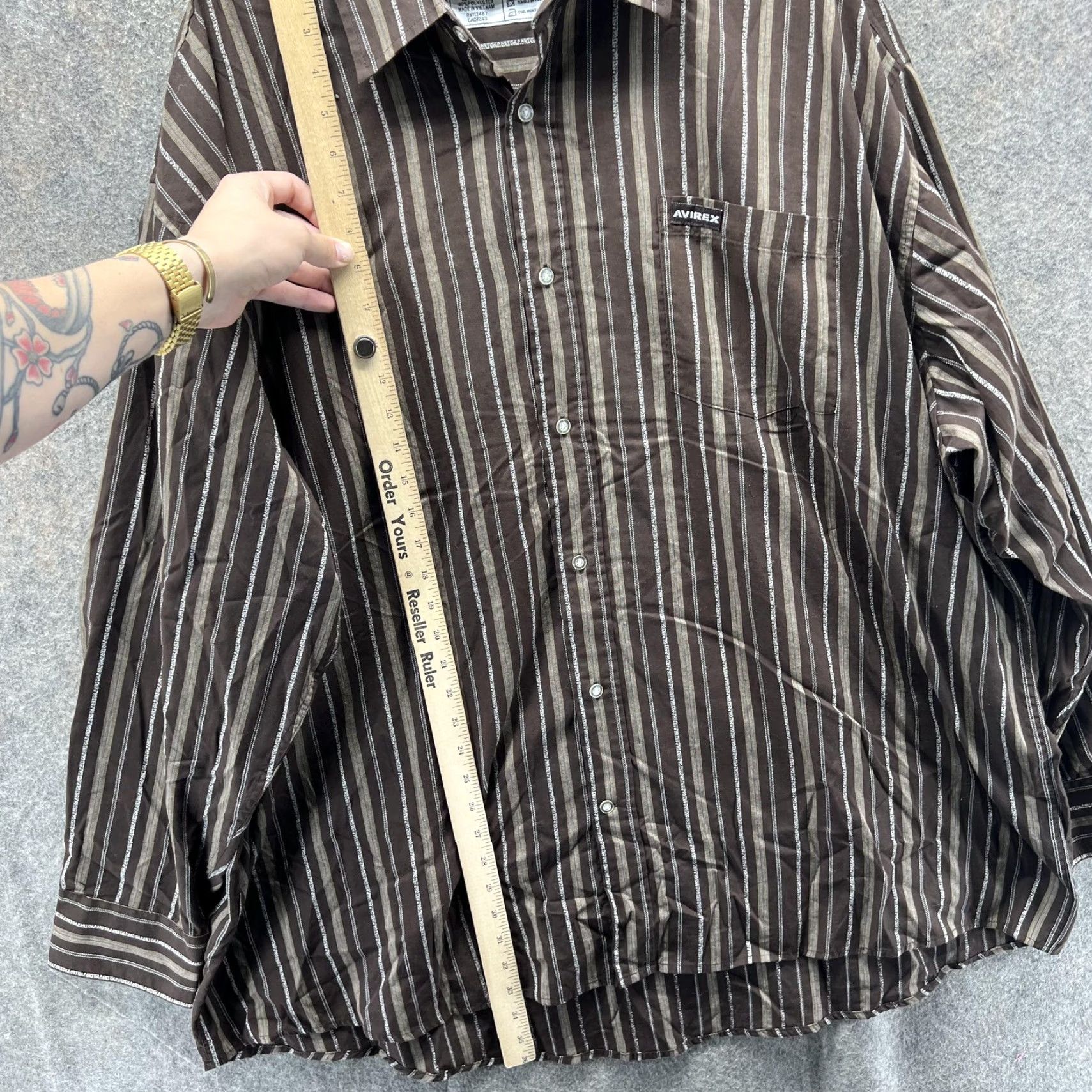 Avirex VINTAGE Avirex Shirt Mens 4X Brown Striped Button-Down Long Sleeve Casual Big Tall Size US XXL / EU 58 / 5 - 4 Thumbnail