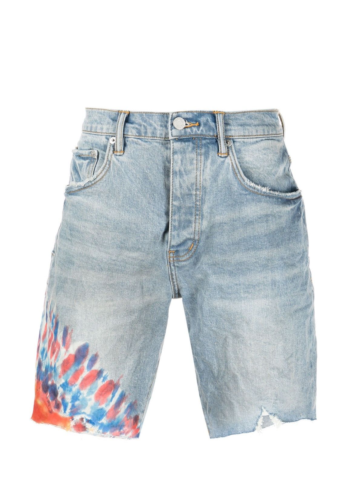 image of Purple Brand Tie-Dye Print Denim Shorts in Blue, Men's (Size 32)