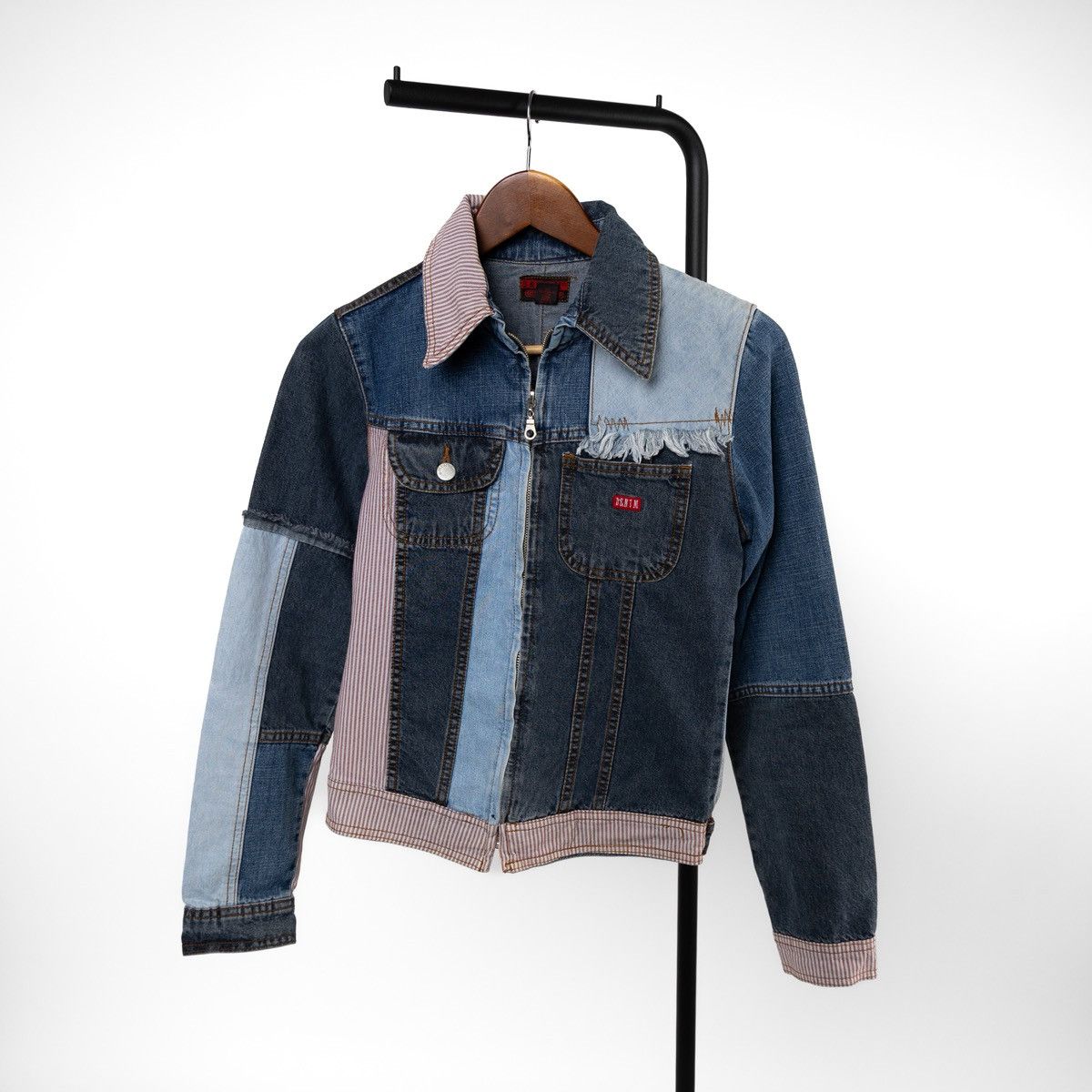 Vintage Vintage Womens Denim Patchwork Jacket Blue Mixed Fabric Zip Size S / US 4 / IT 40 - 1 Thumbnail