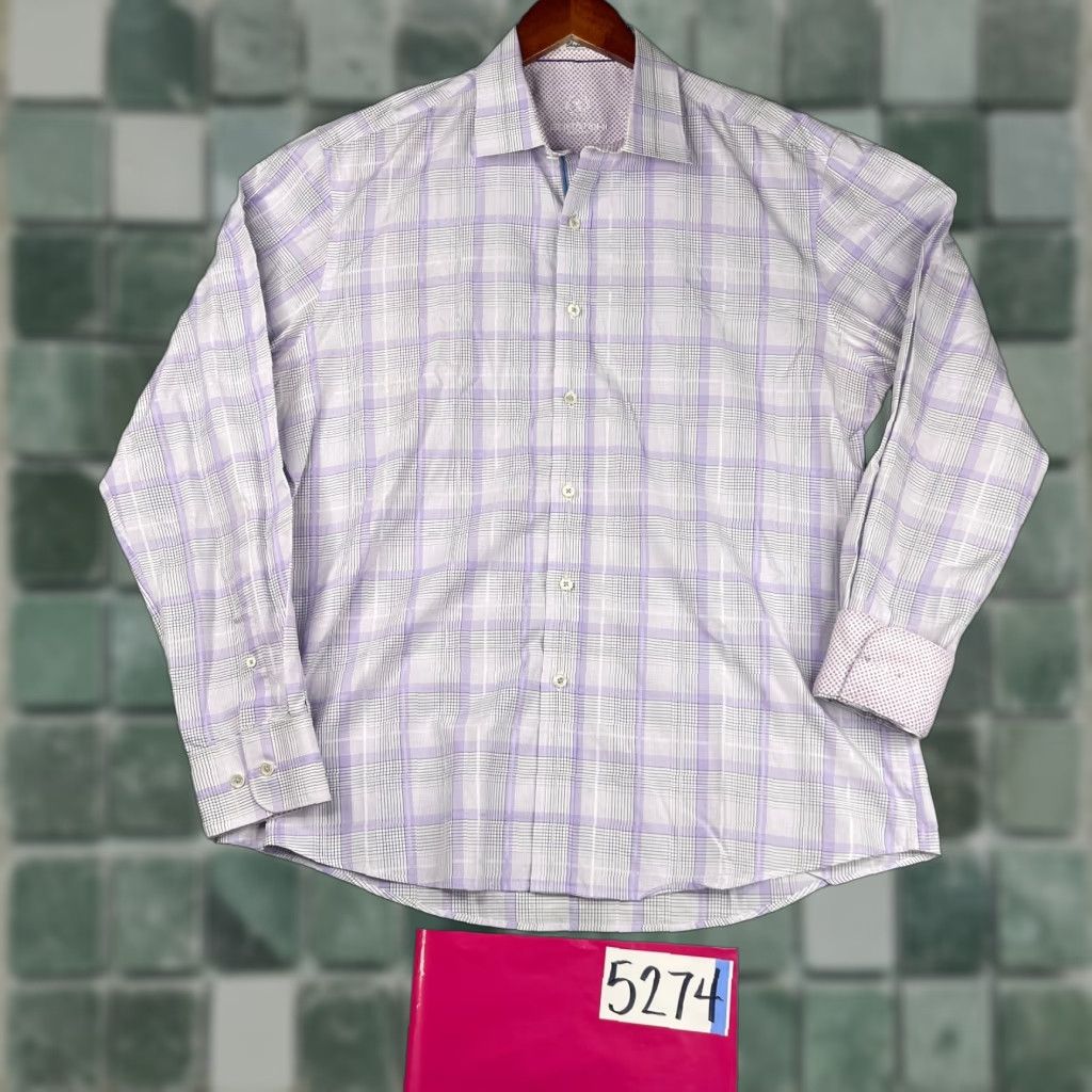 BUGATCHI BUGATCHI UOMO Shirt Large Purple Plaid Button-Up Long Sleeve Mens Size US L / EU 52-54 / 3 - 1 Thumbnail