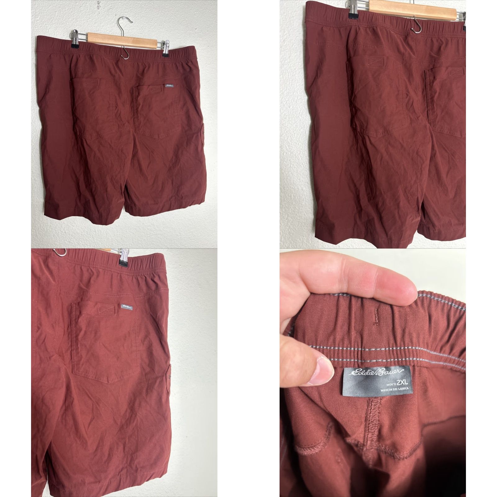 Eddie Bauer VINTAGE Eddie Bauer Mens 2XL Nylon Spandex Cargo Shorts Red Rust Pullon Drawstring Cargo Short Mens Regular Red 2XL Jeans? Size US 39 - 8 Thumbnail