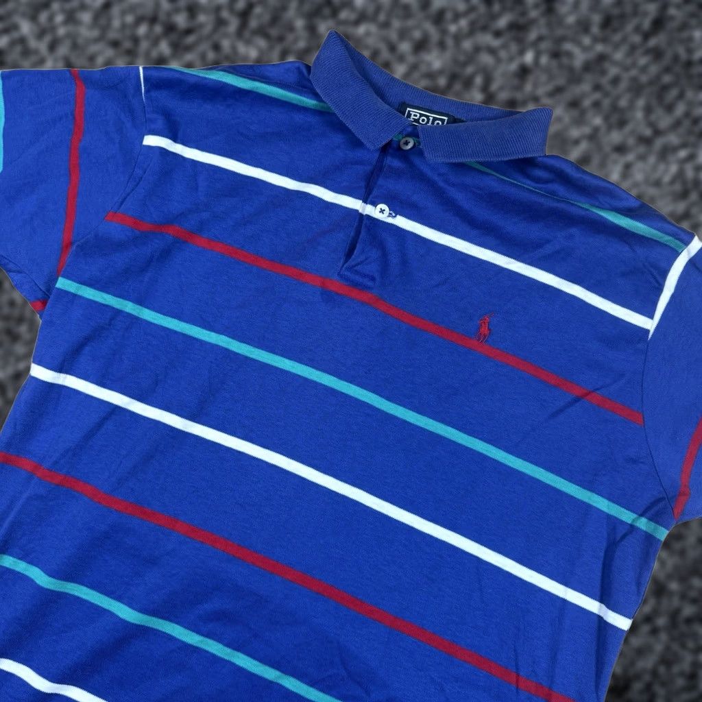 Ralph Lauren VINTAGE Polo Ralph Lauren Shirt Mens Large Blue Stripe Polo Shirt L Regular Striped Blue Mens Size US L / EU 52-54 / 3 - 1 Thumbnail