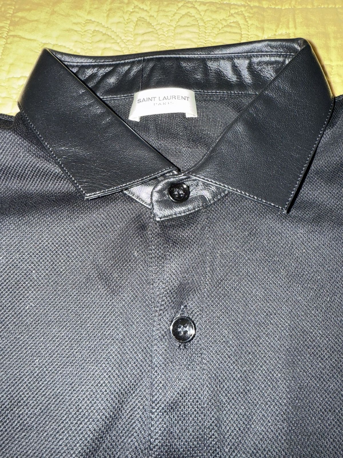 Yves Saint Laurent Yves Saint Laurent Black Polo w/ Leather Collar, mens large Size US L / EU 52-54 / 3 - 6 Thumbnail