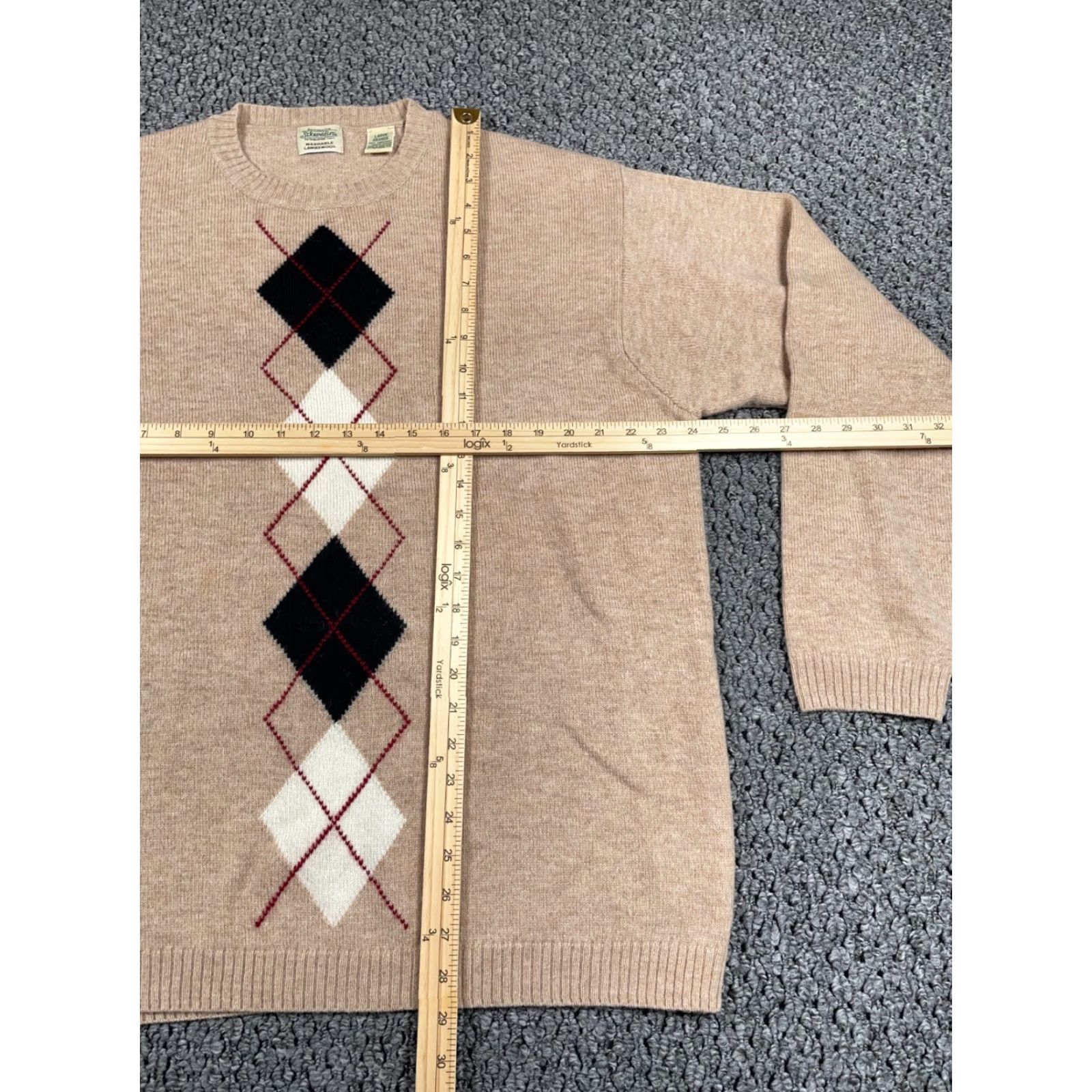 Vintage VINTAGE St. John's Bay Argyle Lambs Wool Sweater Shirt Mens Large Beige Lightweight 90s Preppy Size US L / EU 52-54 / 3 - 5 Thumbnail