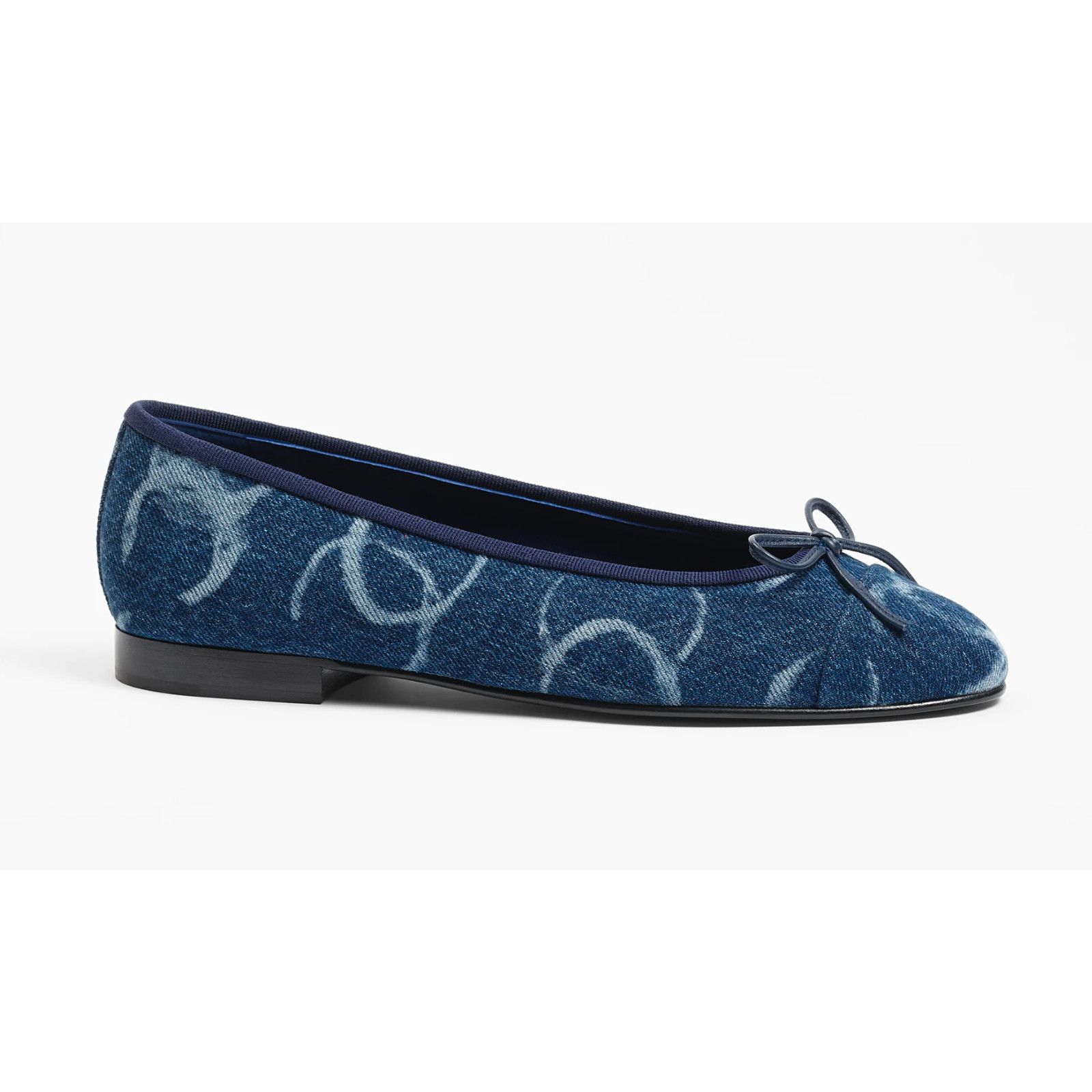 23B Printed Denim CC Logo Bow Tie Ballet Ballerina Flat 36.5