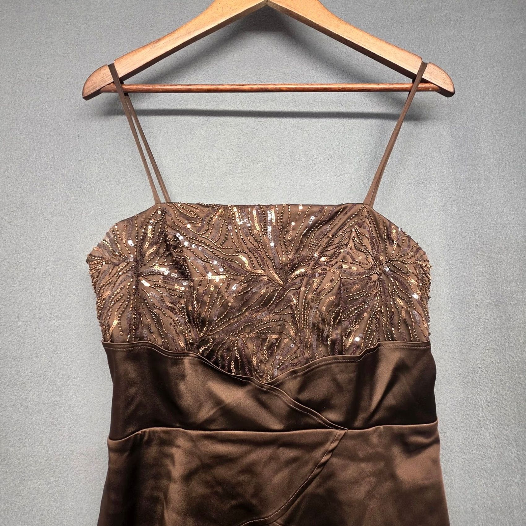 Vintage Cachet Brown Tiered Cocktail Dress Womens 14 Plus Beaded Formal Spaghetti Strap Satin Midi Dress Womens 14 Beaded Formal Spaghetti Strap Satin Size XL / US 12-14 / IT 48-50 - 6 Thumbnail