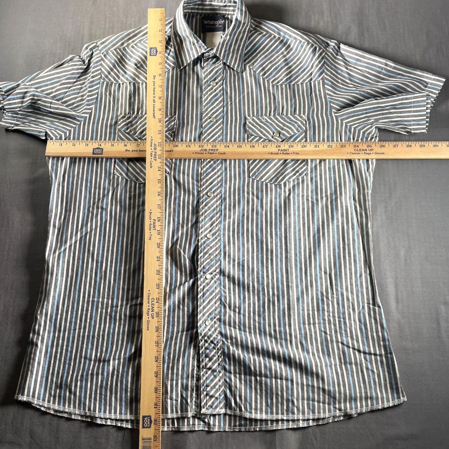 Wrangler Wrangler Shirt Mens Large Gray Blue Striped Western Pearl Snap Short Sleeve Size US XL / EU 56 / 4 - 4 Thumbnail