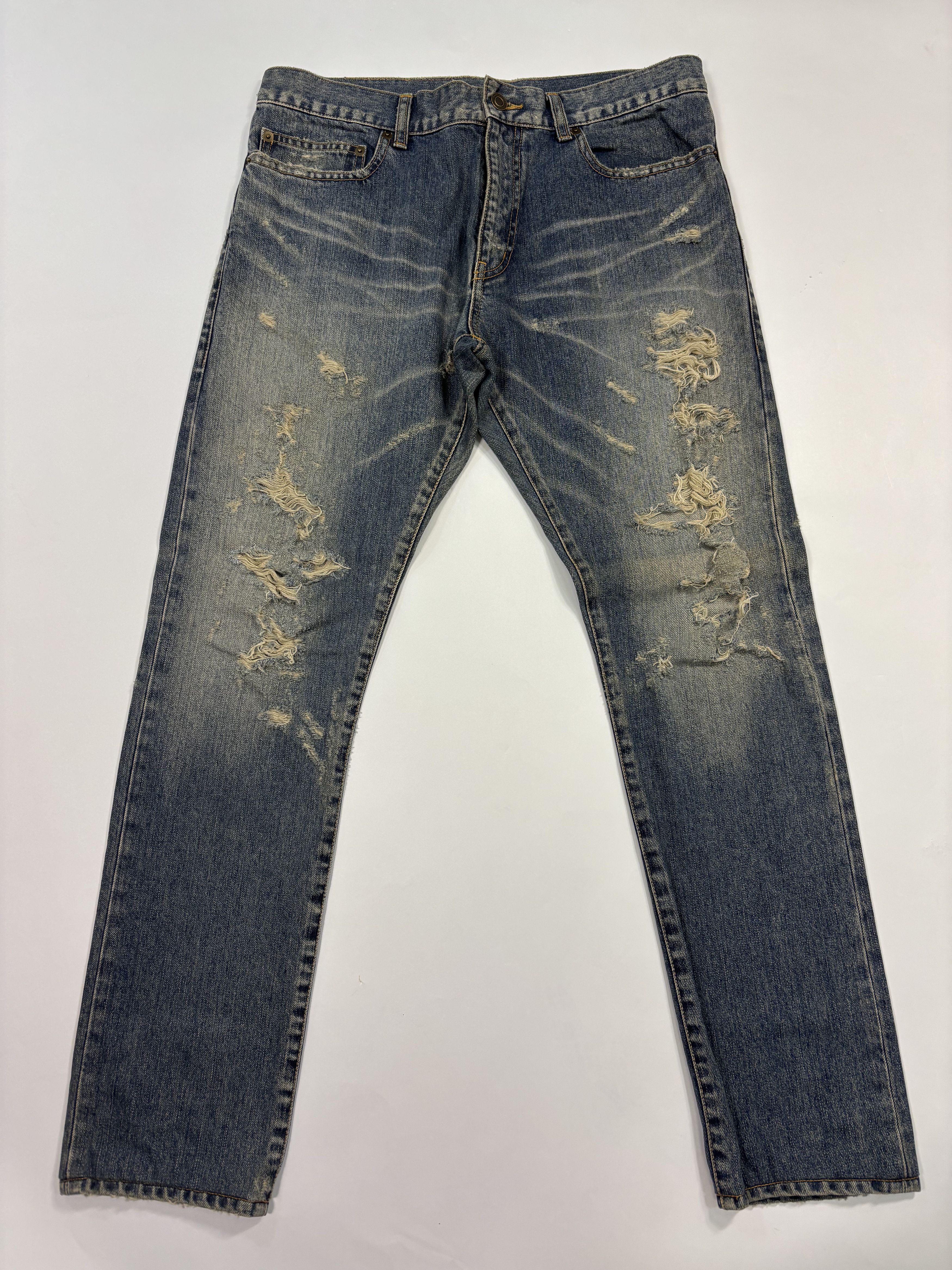 Saint Laurent Distressed Blue Pants