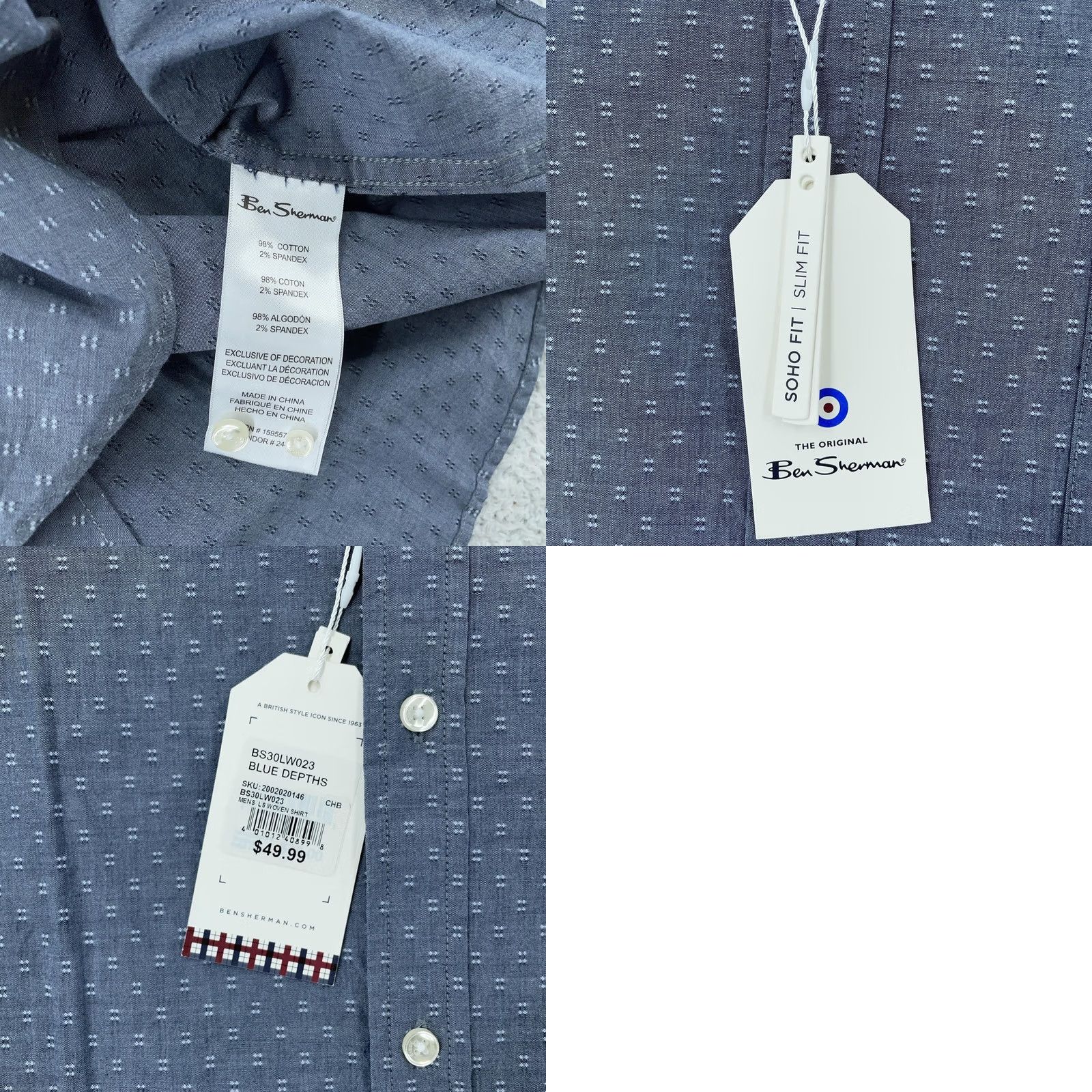 Ben Sherman Ben Sherman Shirt Men XL Blue Depths Soho Slim Fit Button-Down BS30LW023 Size US XL / EU 56 / 4 - 8 Thumbnail