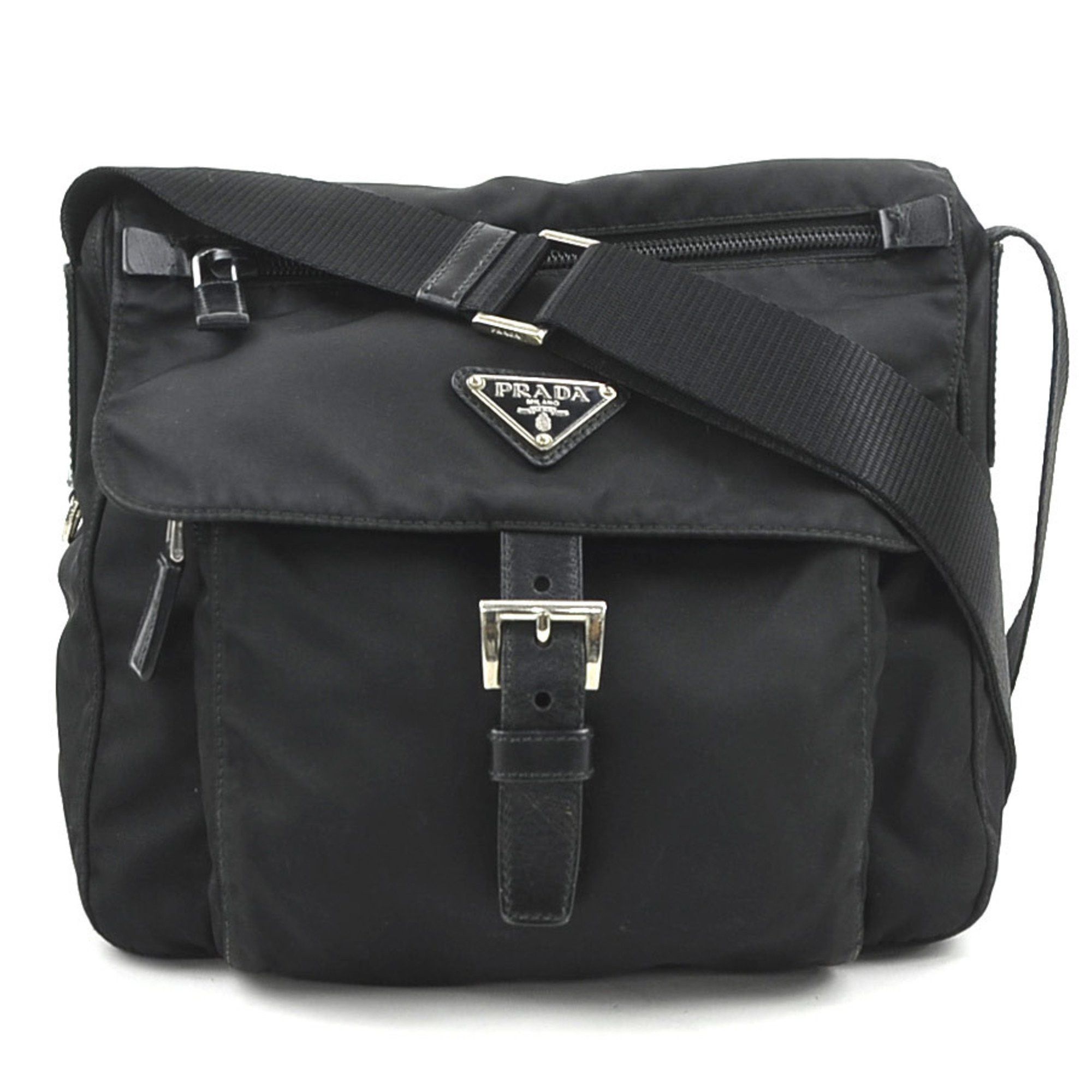 Prada Shoulder Bag Nylon Black Silver Women's W1127K