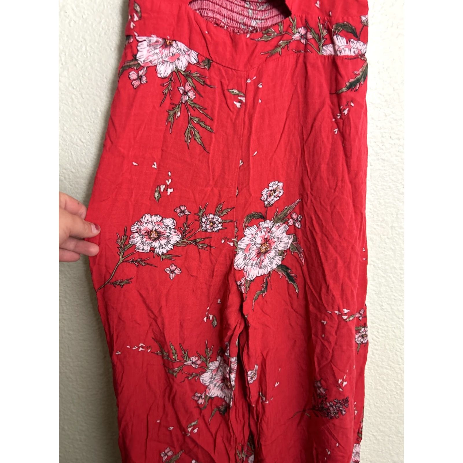 Vintage VINTAGE Lush Womens Small Twist Peekaboo Red Floral Wide Leg Jumper Size S / US 4 / IT 40 - 4 Thumbnail