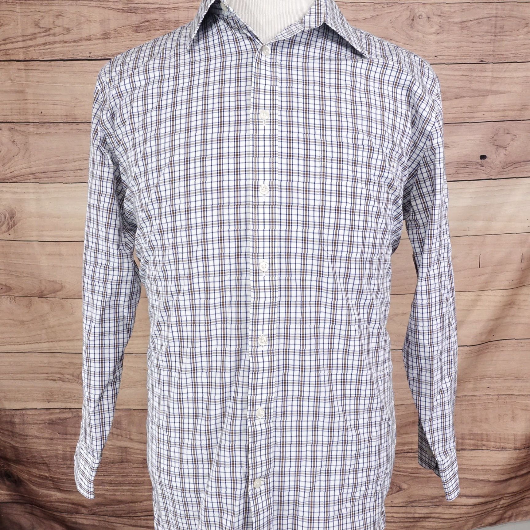 Stafford VINTAGE Stafford Check Dress Shirt Men Long Sleeve Cotton 16.5 Neck Business Casual Formal 90s Size 42R - 3 Thumbnail