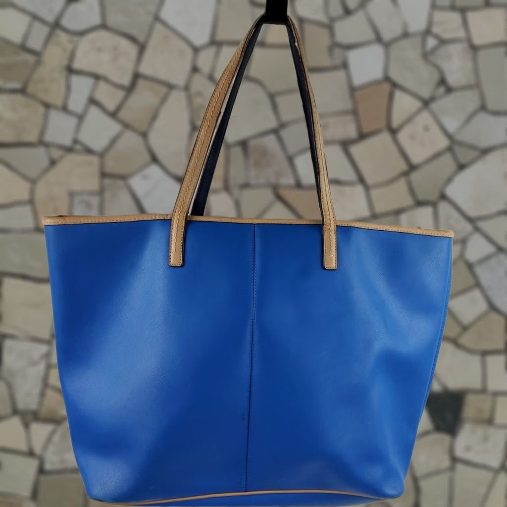 Coach Coach Crossgrain Leather Tote Large Handbag Purse Blue Women Size ONE SIZE - 1 Thumbnail
