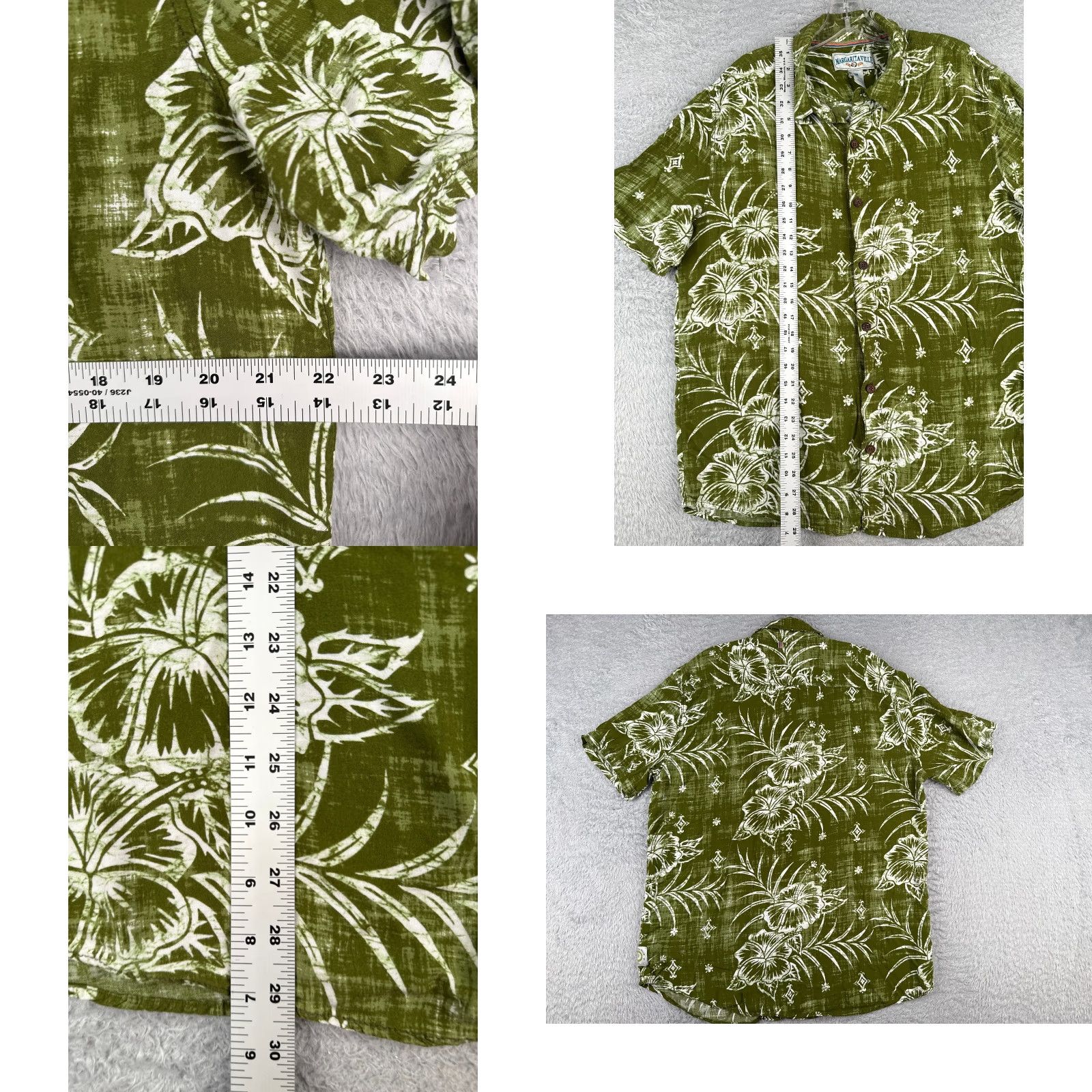 Vintage Margaritaville Shirt Men Large Green Floral Leaf 100% Rayon Hawaiian Button Up Size US L / EU 52-54 / 3 - 8 Thumbnail