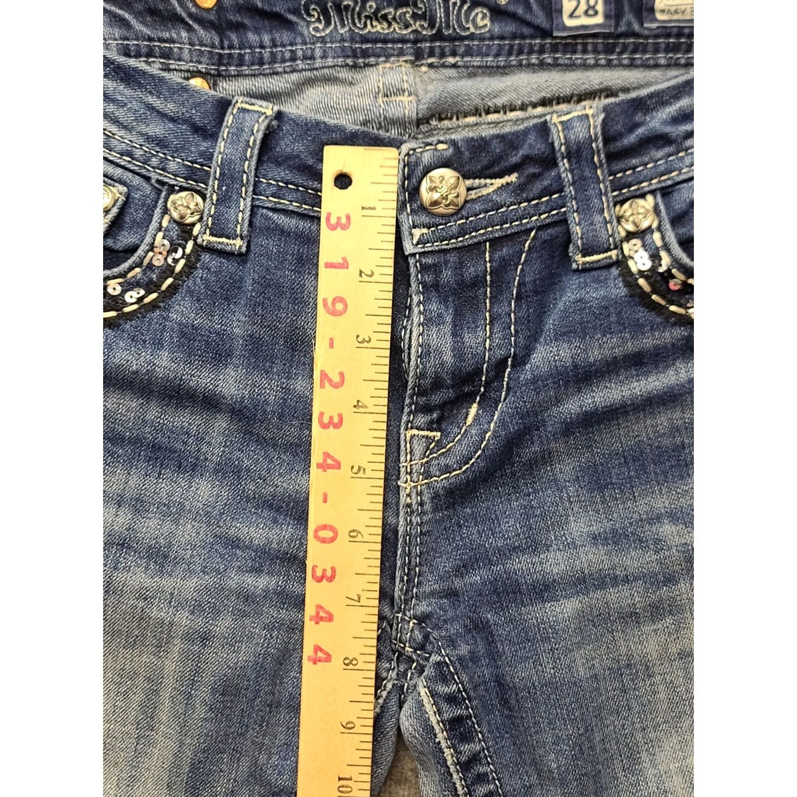 Miss Me Miss Me Jeans Womens 28x28 Regular Bootcut Distressed Mid Rise Denim 5-Pocket Blue Cotton Spandex Adult Womens Jeans Size 28" / US 6 / IT 42 - 5 Thumbnail