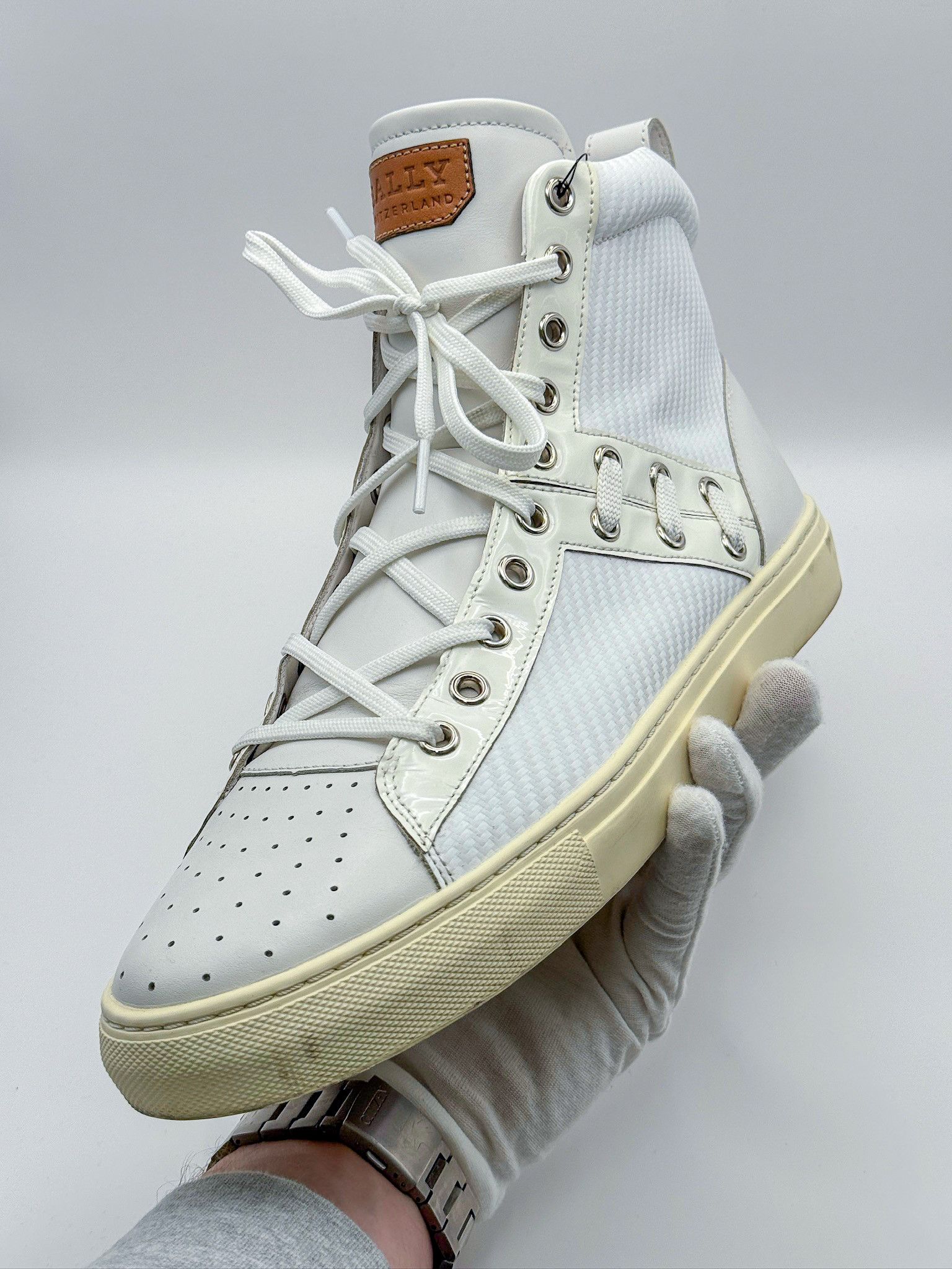 Bally Bally Hekem White Leather Lace-Up Hi-Top Sneakers Size US 9 / EU 42 - 8 Thumbnail
