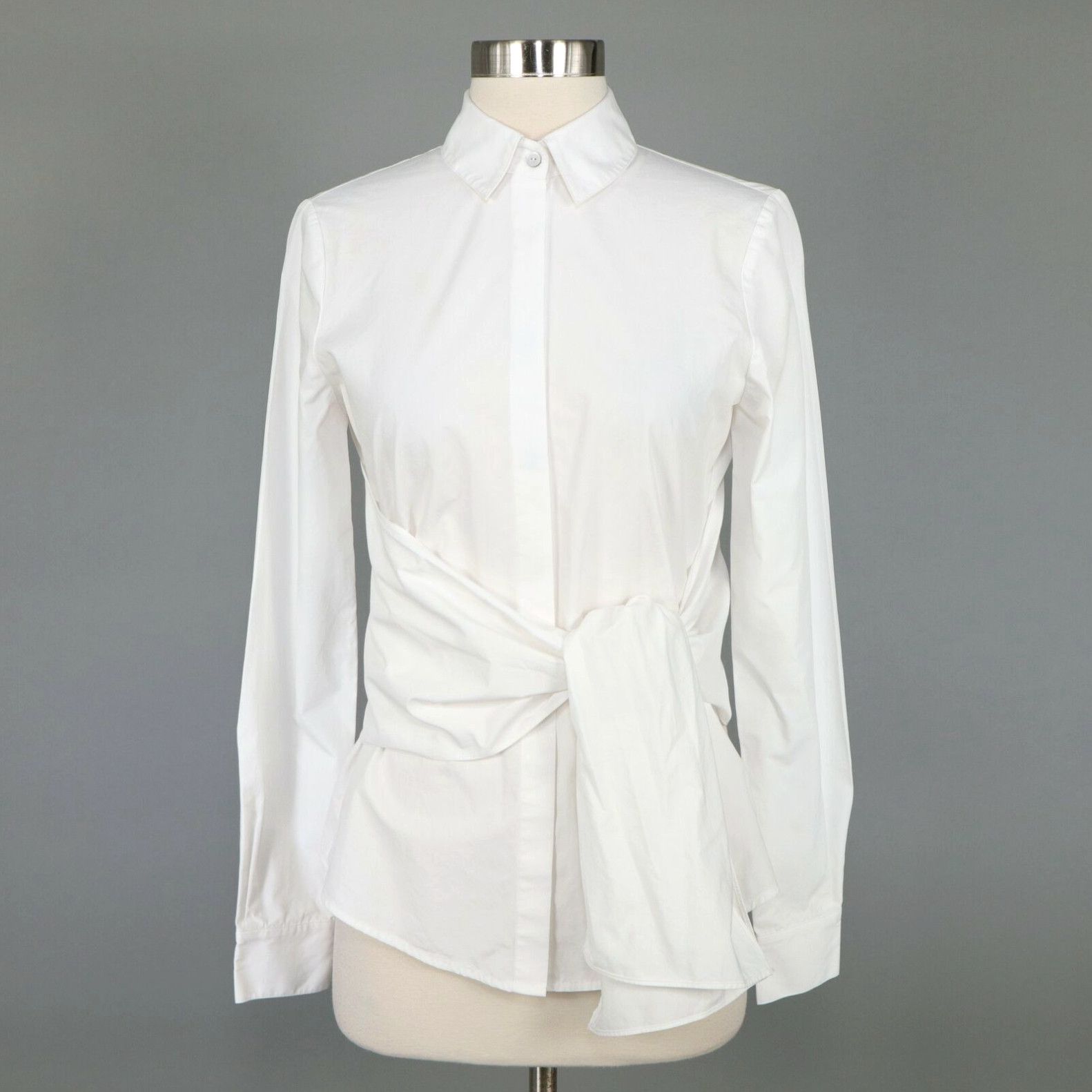 image of Derek Lam 10 Crosby Button-Up Shirt Blouse Top 2 White Sash Tie Front Career, Women's (Size XS)