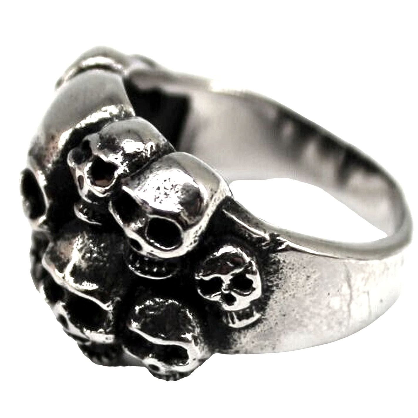 Other Gothic Many Skulls Ring • 3D Silvertone • Size 12 •3/4" Long Size ONE SIZE - 3 Thumbnail